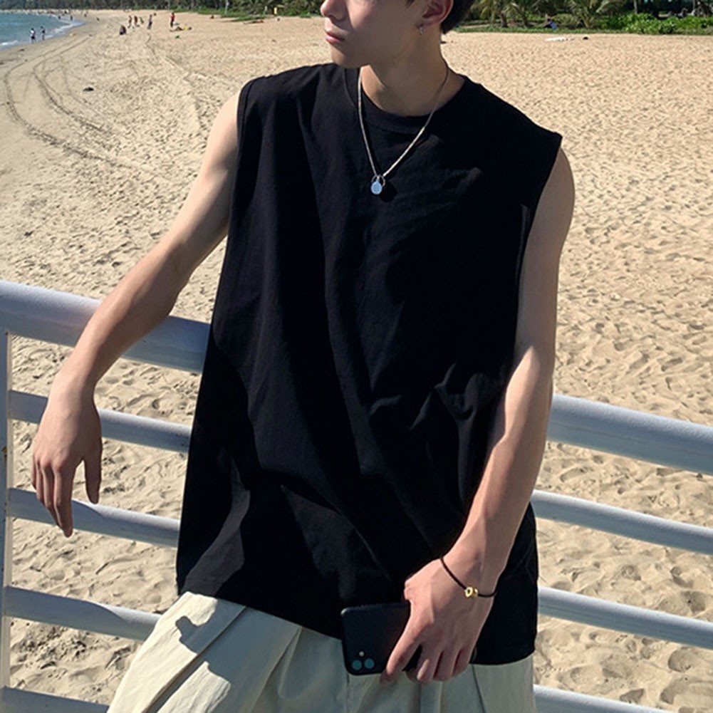 Fashion Vacation Daily Men’s Vest Summer Tank Solid Tops Casual Slight Stretch