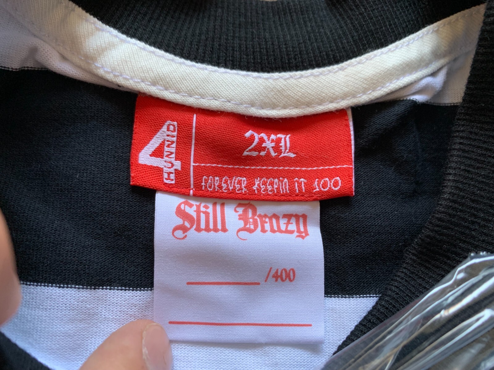 MEN’S YG 4HUNNID 400 STAY BRAZY WHITE BLACK STRIPED TEE T-SHIRT SIZE 2XL NEW