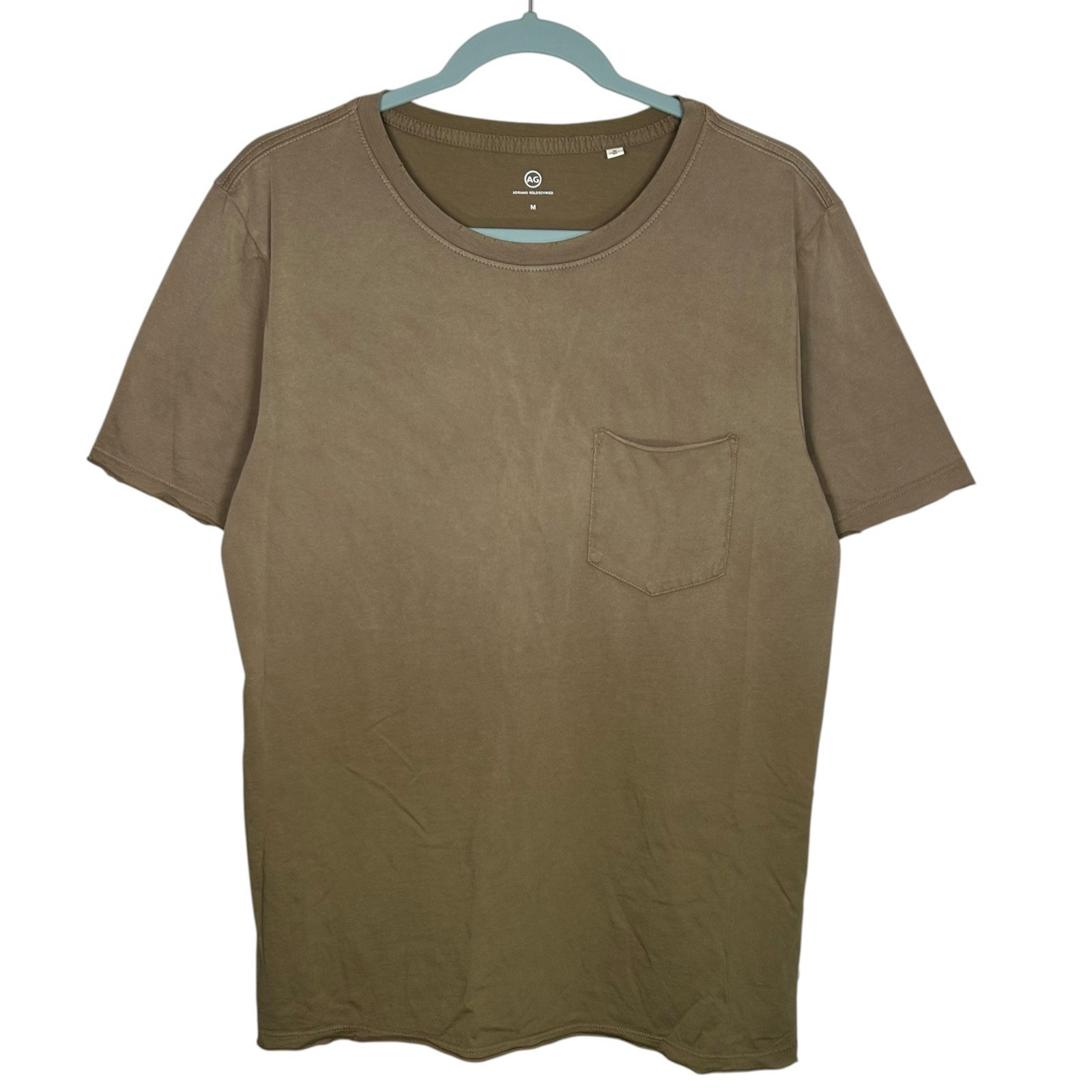 AG Adriano Goldschmied T-Shirt Mens M Brown Pocket Tee Distressed Raw Hem NEW