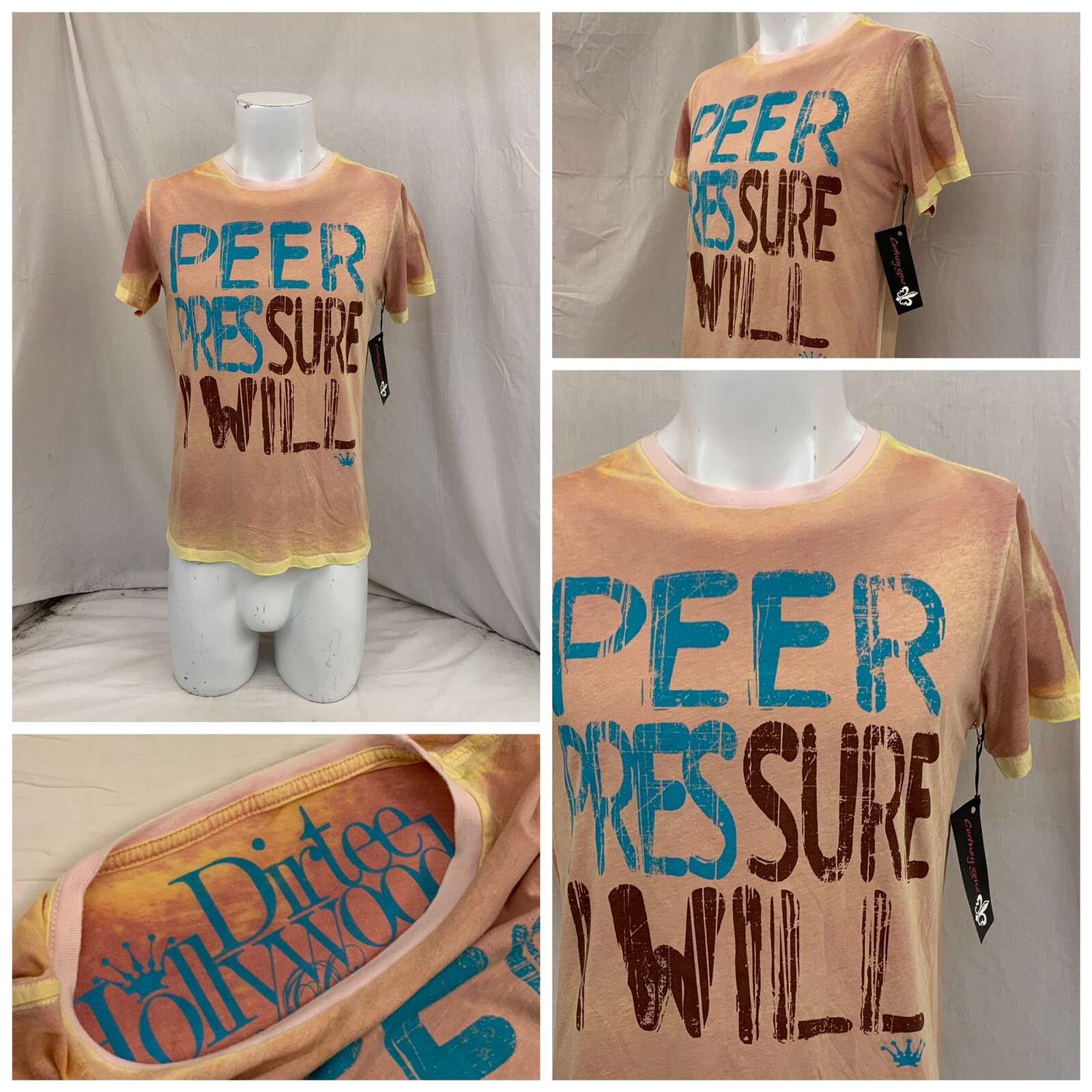 Dirtee Hollywood T Shirt S Multicolor Short Sleeve Cotton Poly NWT YGI O2-122