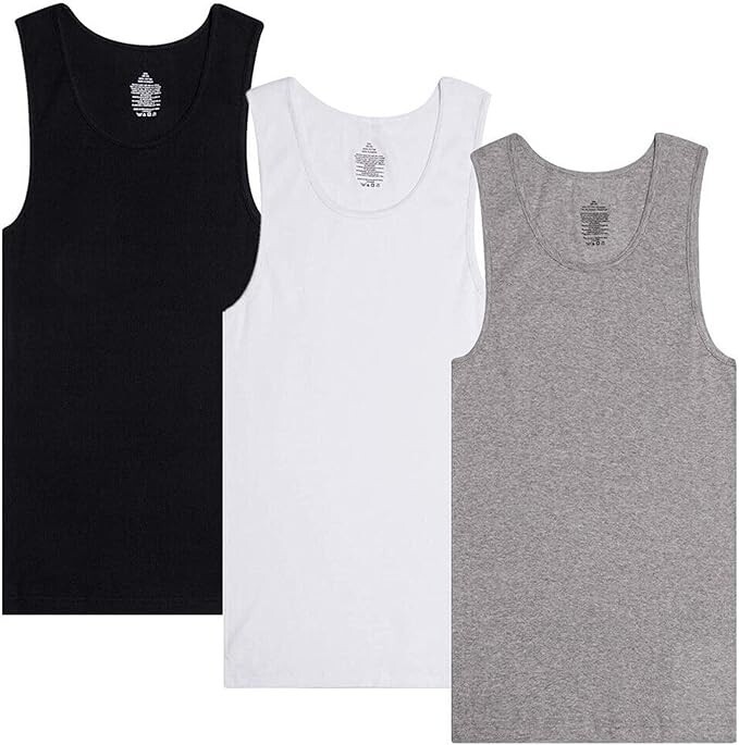 3 Packs Men 100% Cotton Ribbed Tank Top A-Shirt Wife Beater Undershirts S-2XL