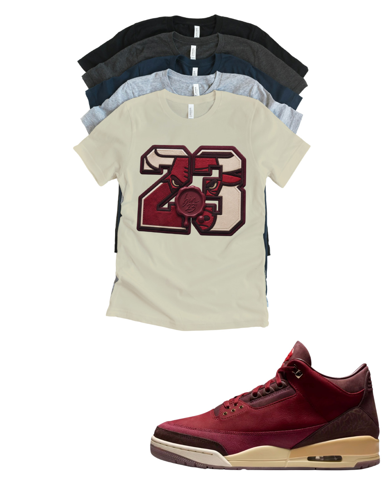 Custom Shirt to match Premio Streetwear Bin Wax Tee Matching for Jordan 3 Bin 23