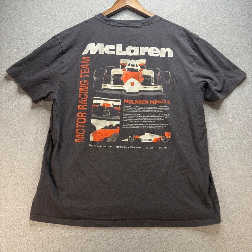 McLaren T-Shirt Formula 1 Racing Team MP4/2C Regular Fit XL Gray Back Graphic