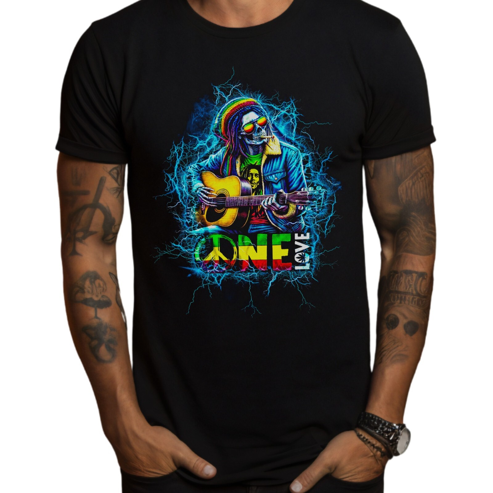 Bob Marley One Love Peace Band T-Shirt Black S-3XL