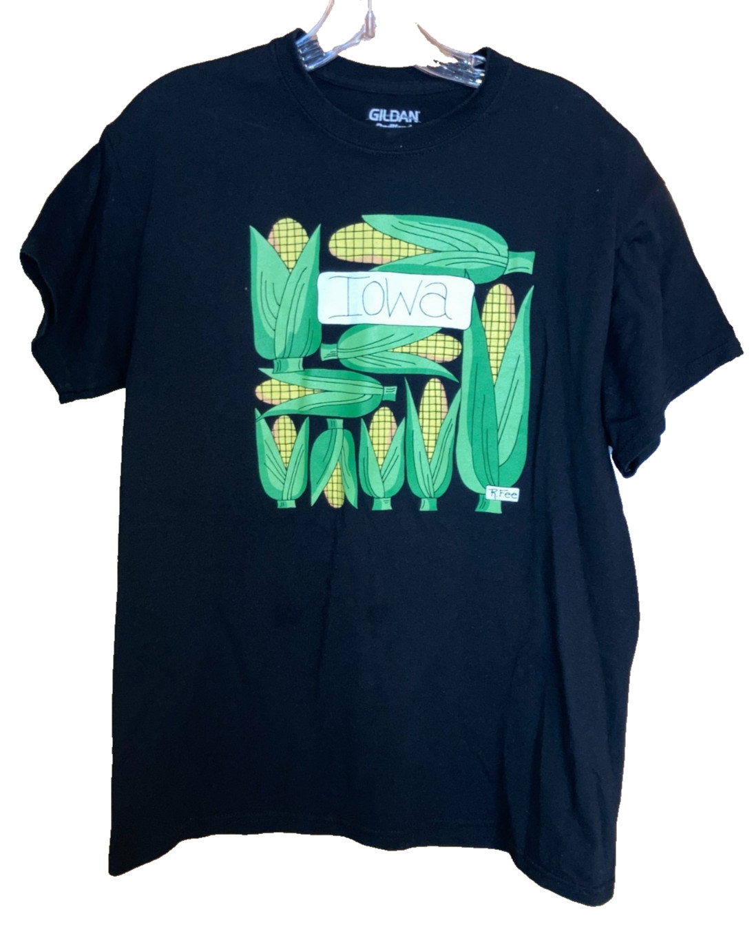 Iowa Hawkeye Size L Black T Shirt Corn on the Cob R. Fee Unisex Crewneck Tee