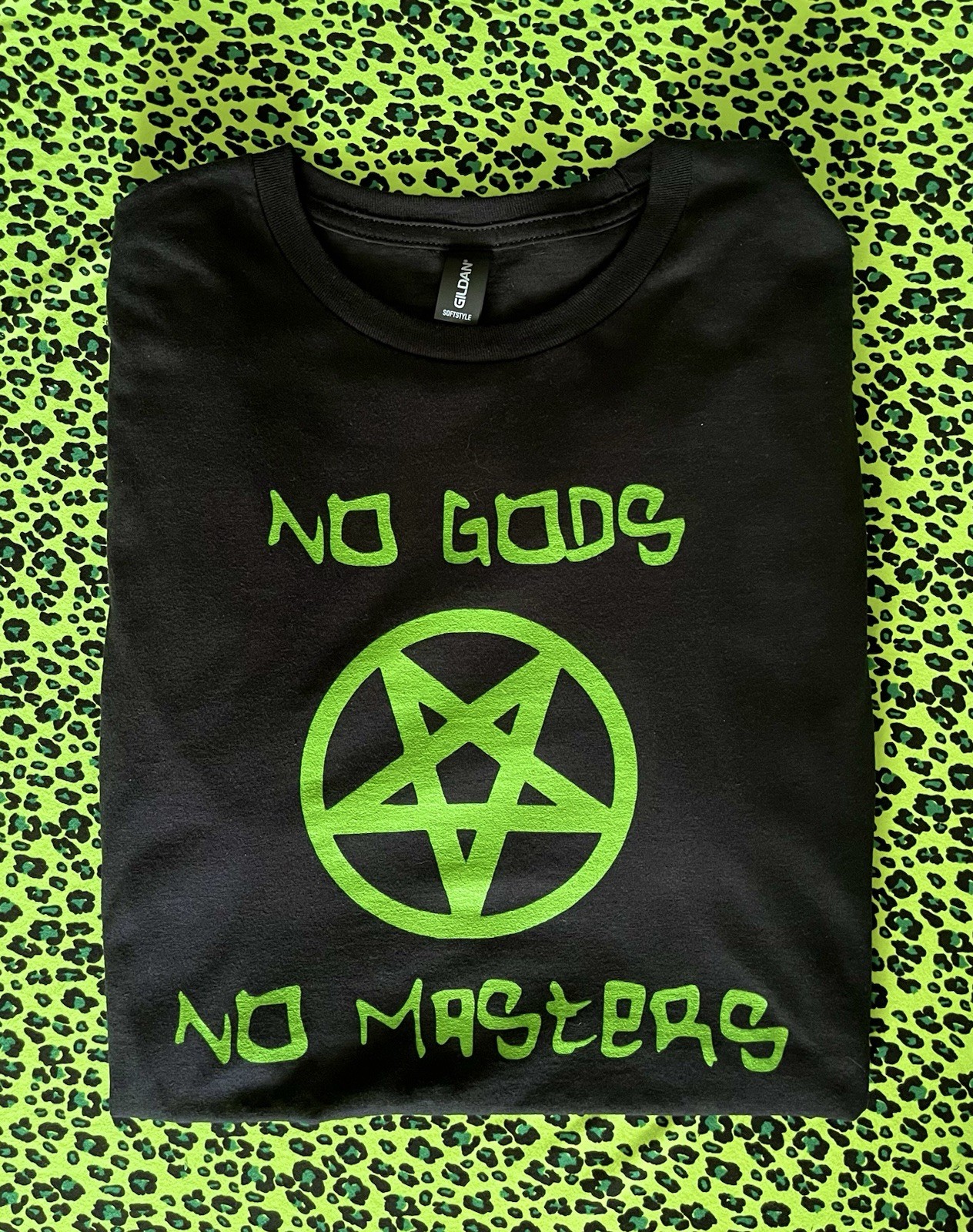 No Gods No Masters Unisex T Shirt Punk Rock/Heavy Metal Green Pentagram Design