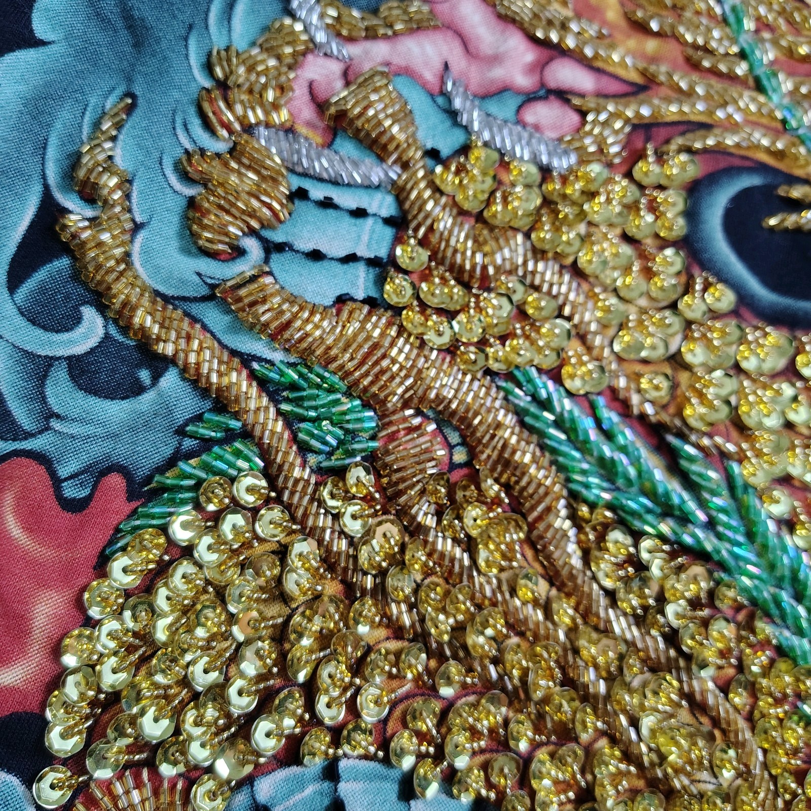 TARMAFIA Year of the Dragon Handmade Sequin & Beaded Mens L Shirt Power Fortune
