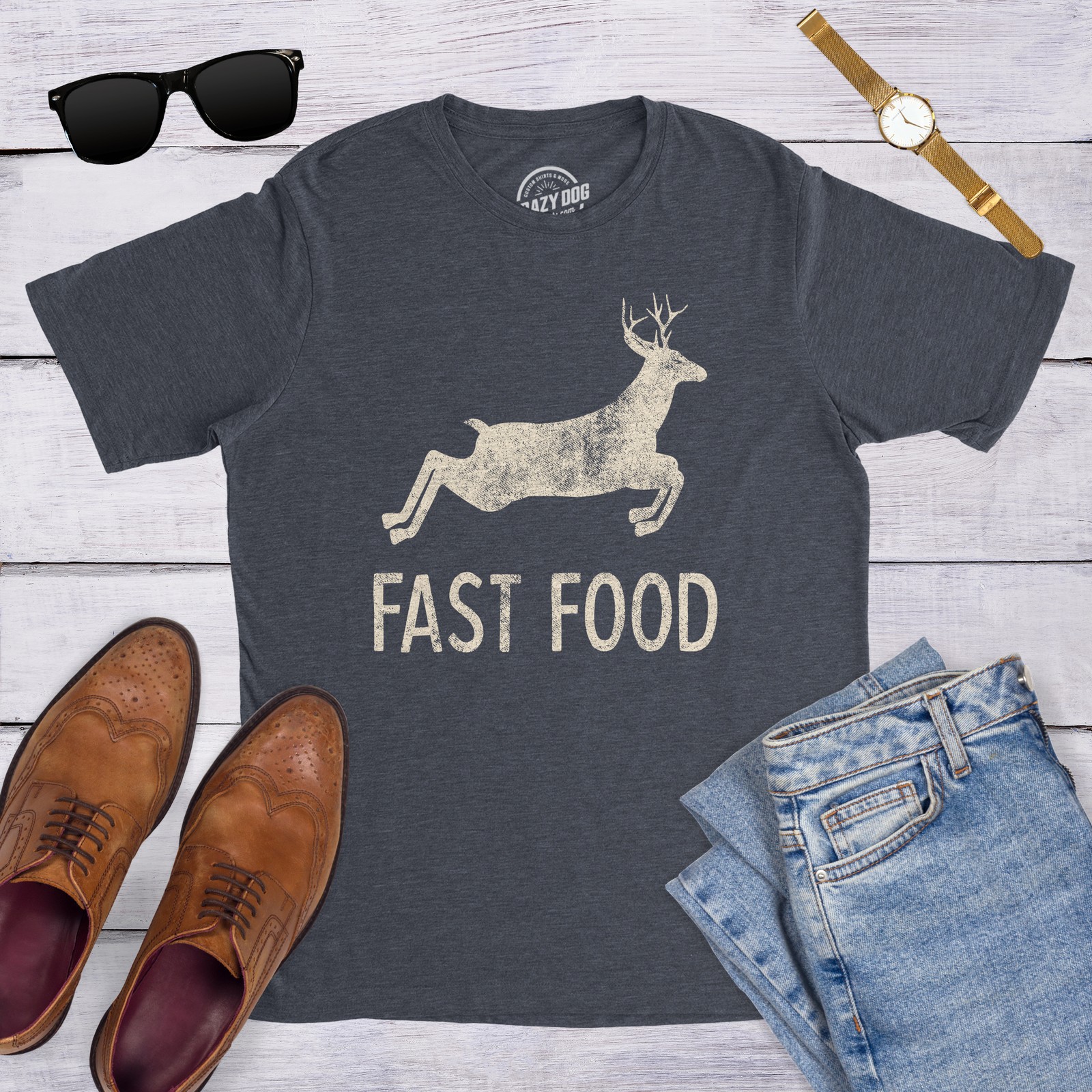 Mens Fast Food T Shirt Funny Deer Hunting Season Novelty Graphic Tee