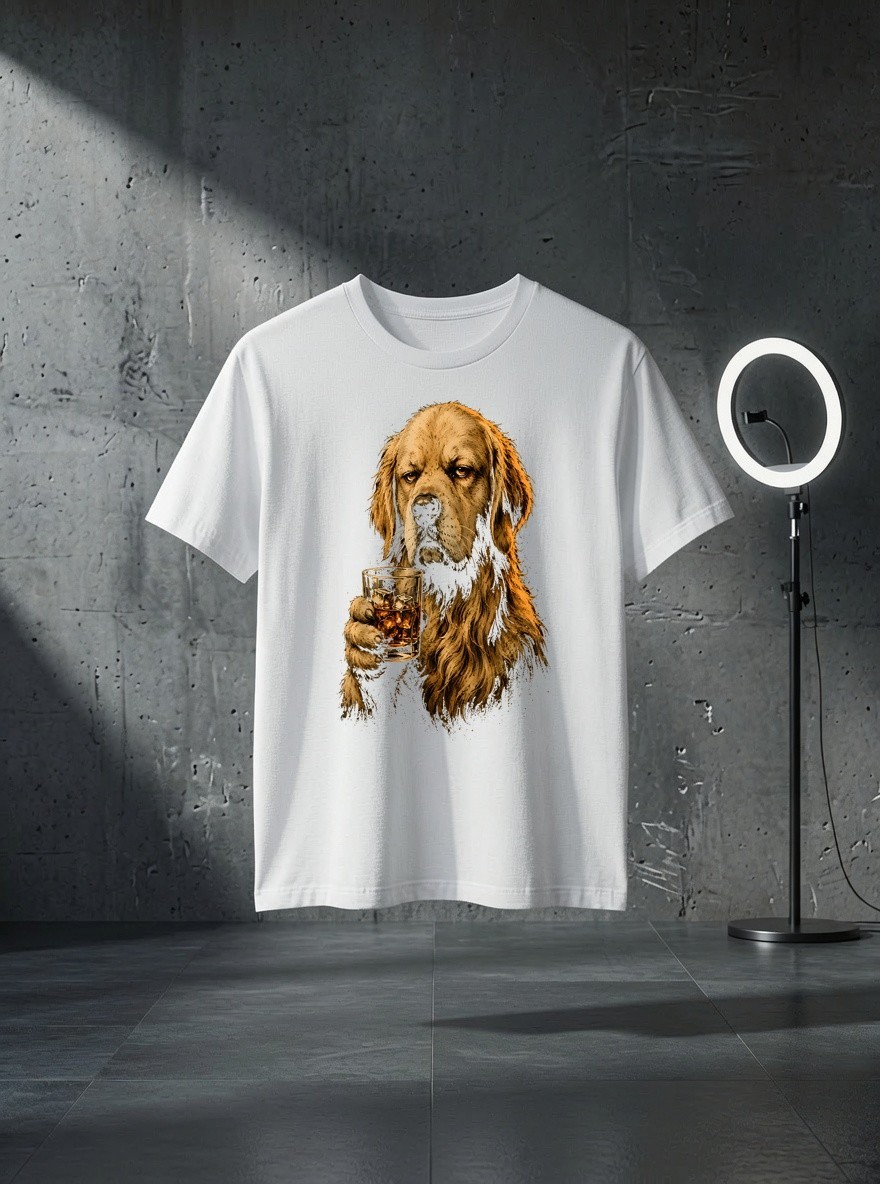 Unisex Vintage Dog Drinking Lovers Golden Retriever Whiskey Glass Graphic