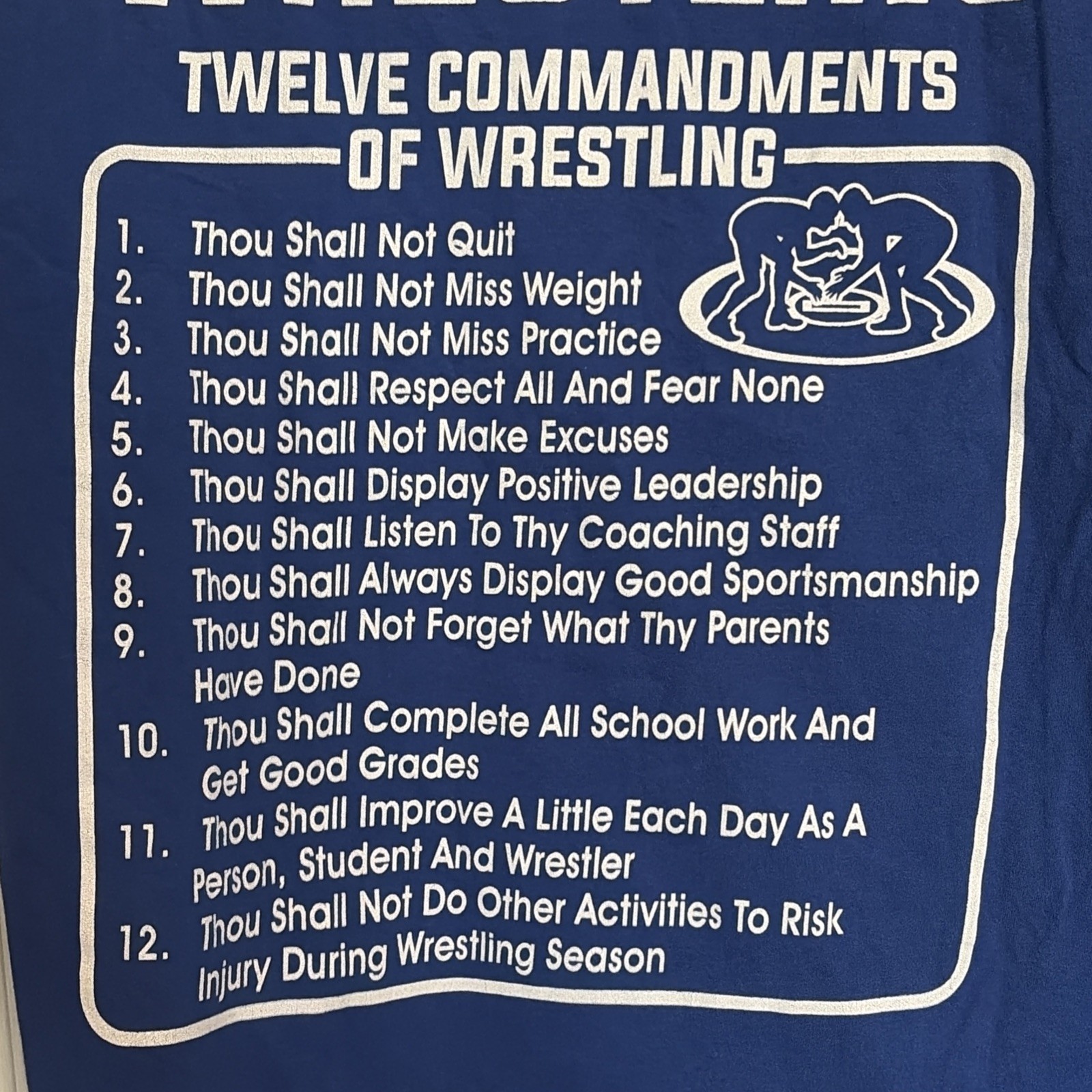 Classic Blue Wrestling T-Shirt: 12 Commandments Crew Neck, Adult, Short Sleeve