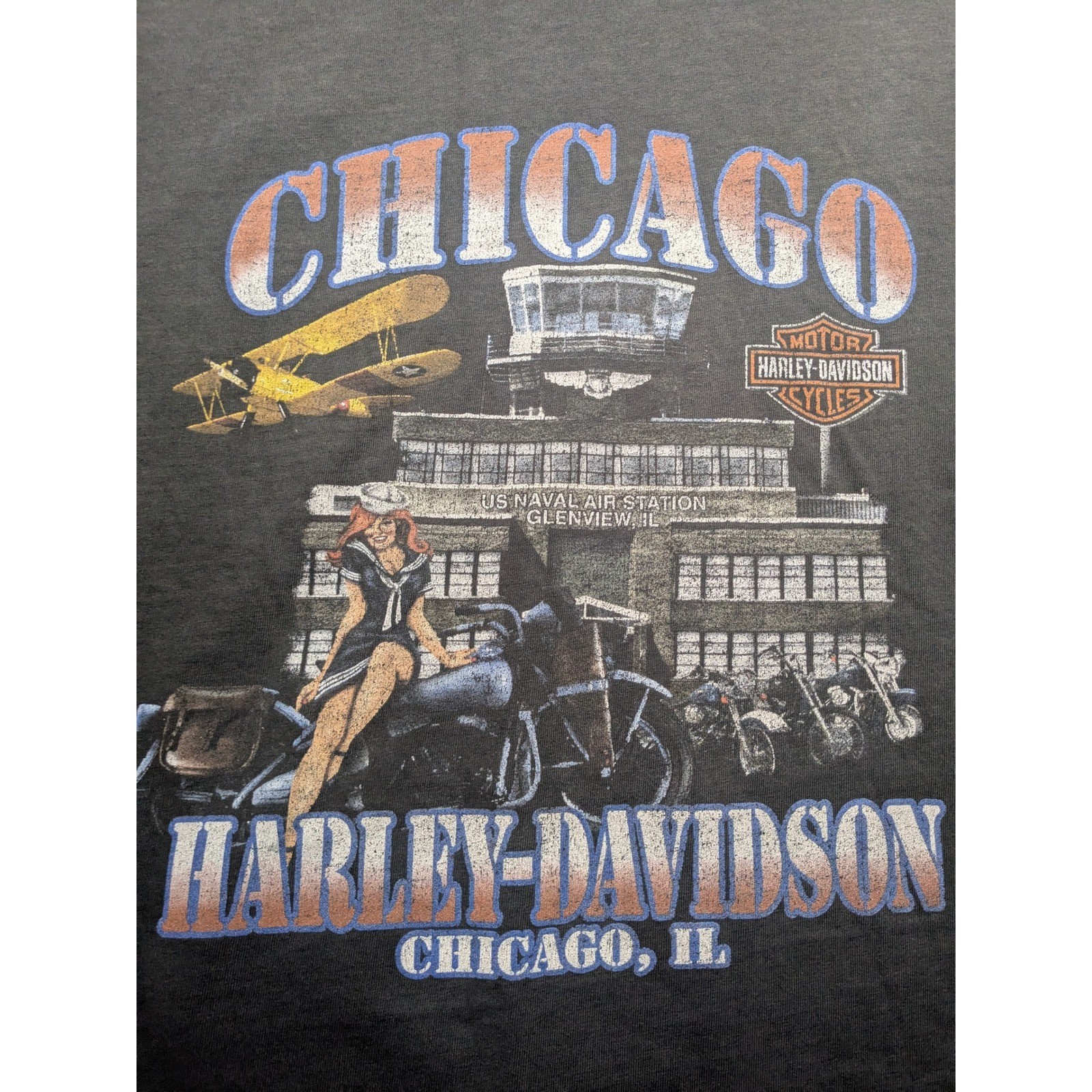 Harley-Davidson Chicago IL Pinup Girl Pocket T-Shirt Mens 4XL Black Distressed