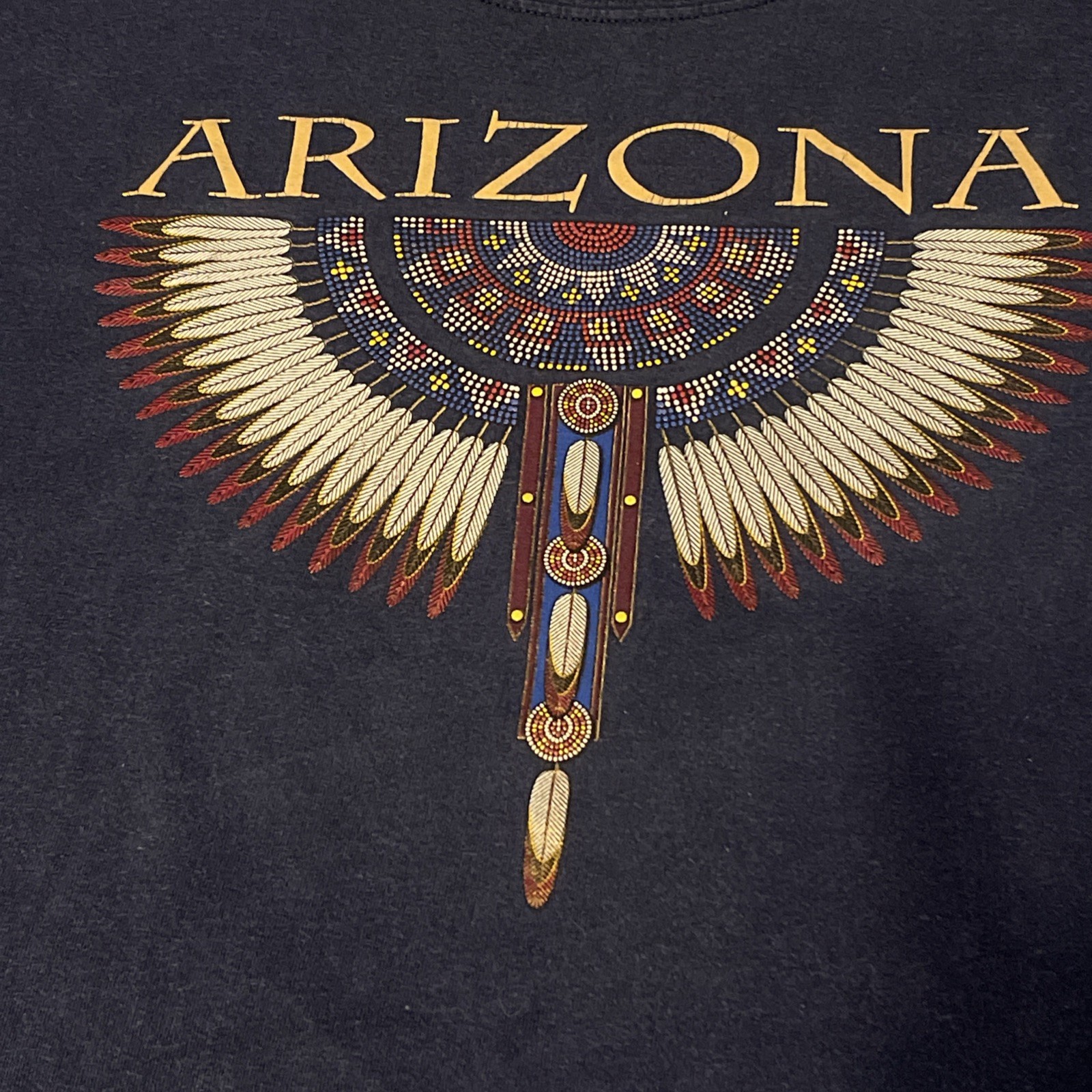 Vintage Arizona Beaded Aztec Print T-shirt 1990s Size Large Made in USA