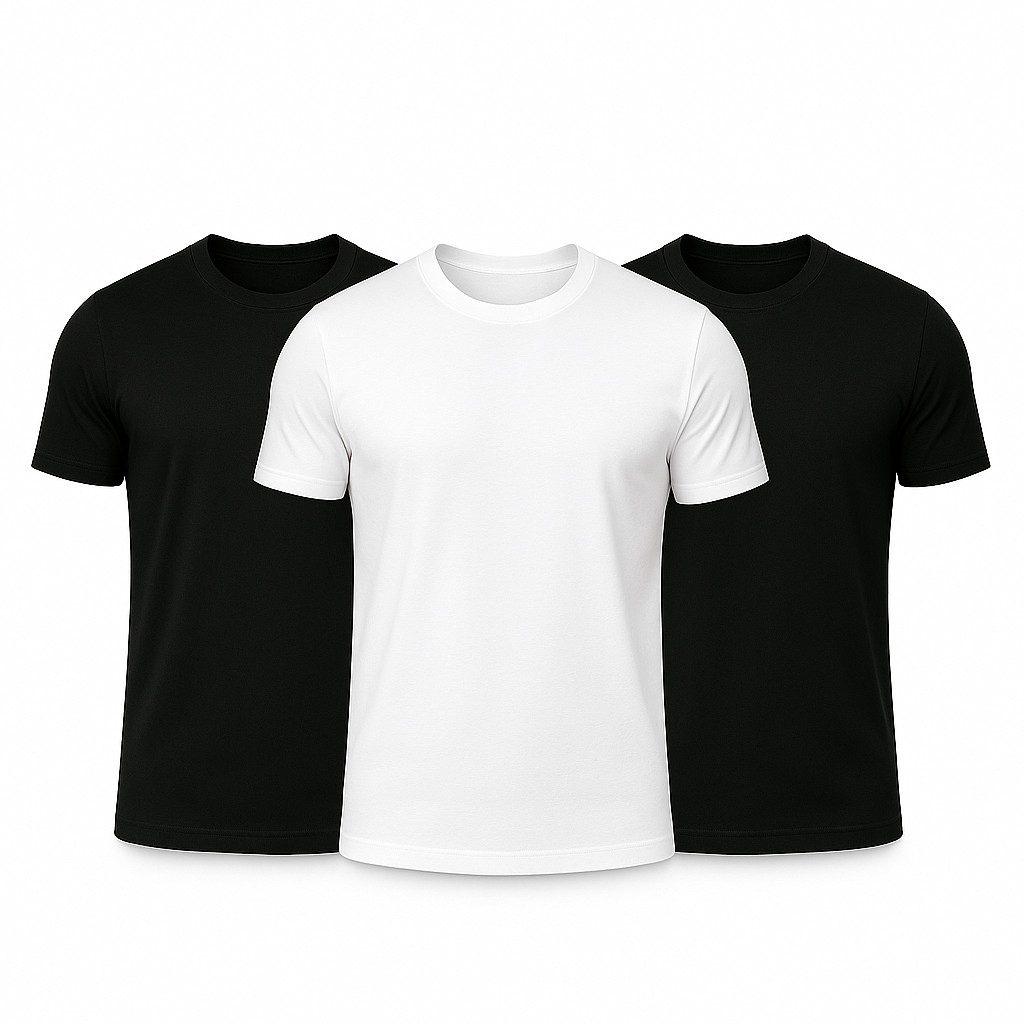 3 Pack Unisex 100% Polyester T-Shirt White Black Best for Sublimation, DTG & DTF
