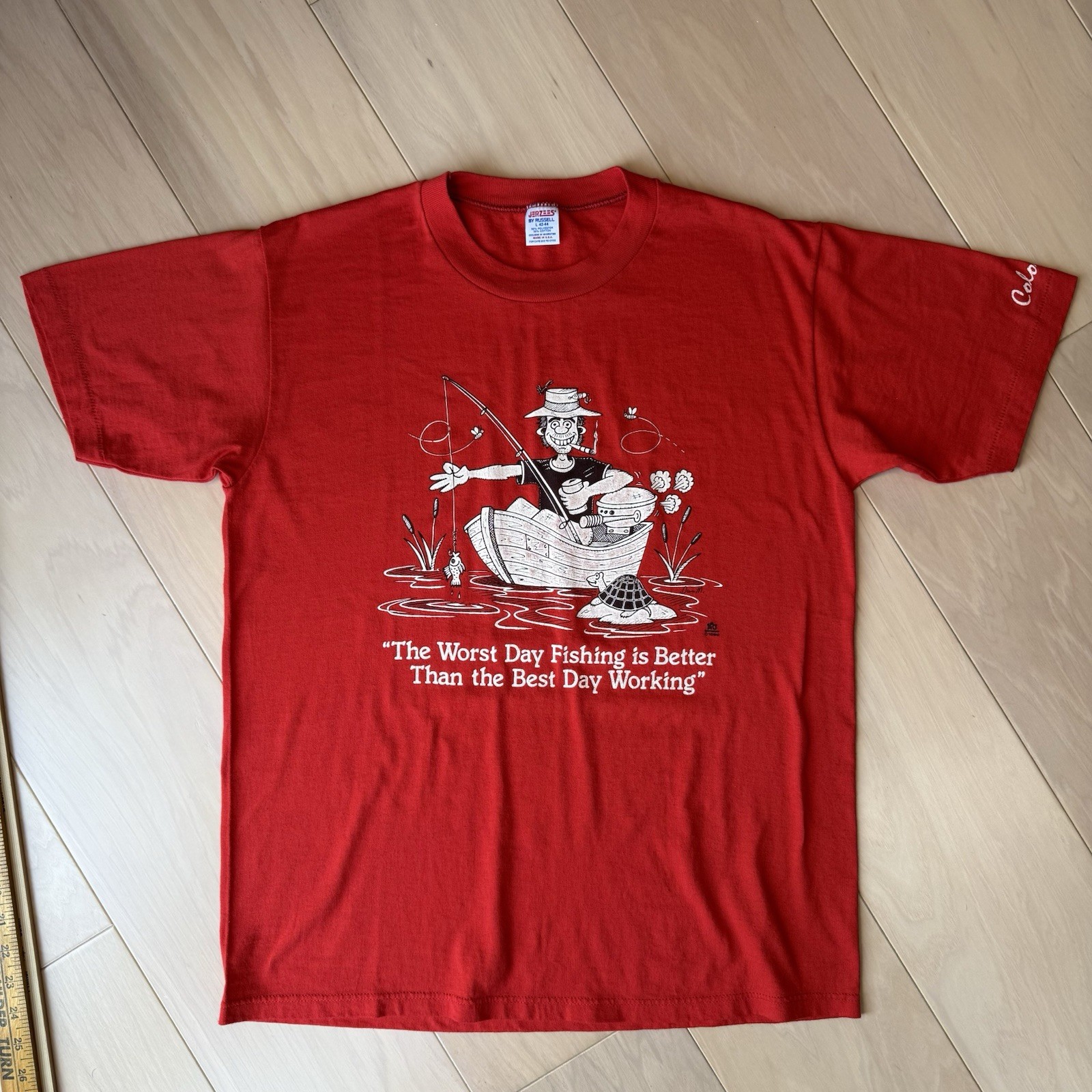 Vintage Fishing Shirt Large Red 80s Made in USA Cotton Nature Outdoors Hiking