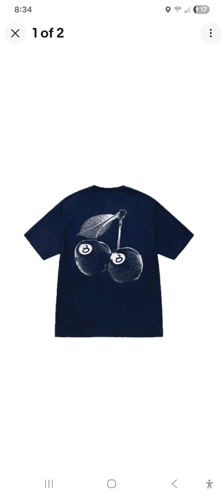 Stussy Men’s 8 Ball Cherries Graphic Logo Crew Neck T-Shirt Black Size L