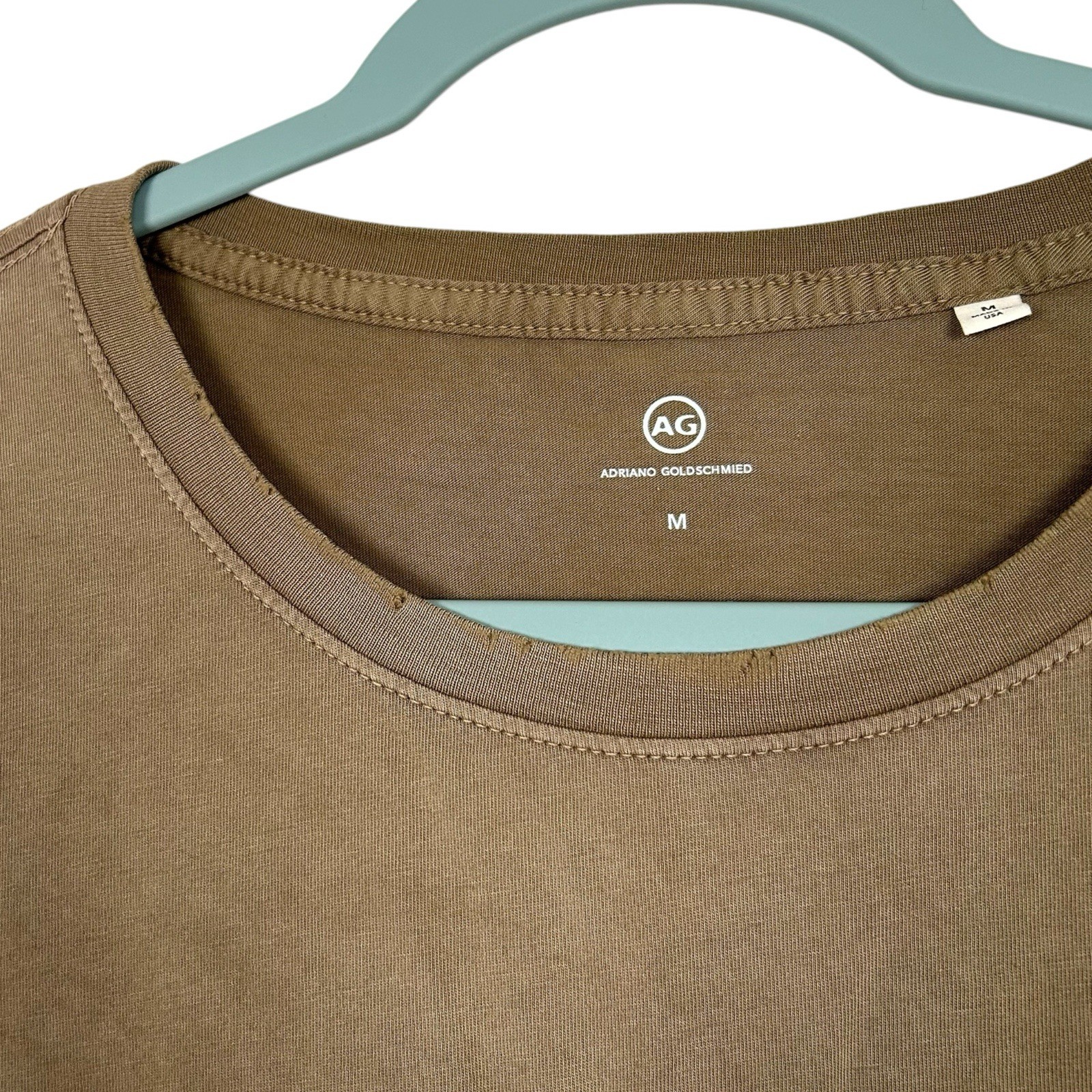 AG Adriano Goldschmied T-Shirt Mens M Brown Pocket Tee Distressed Raw Hem NEW