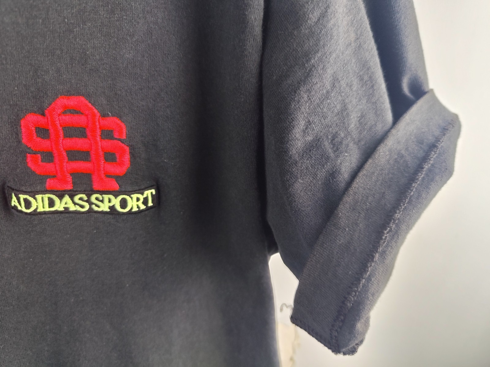 VINTAGE 90s Adidas Sport Embroidered T-Shirt Black Single Stitch Made in USA M