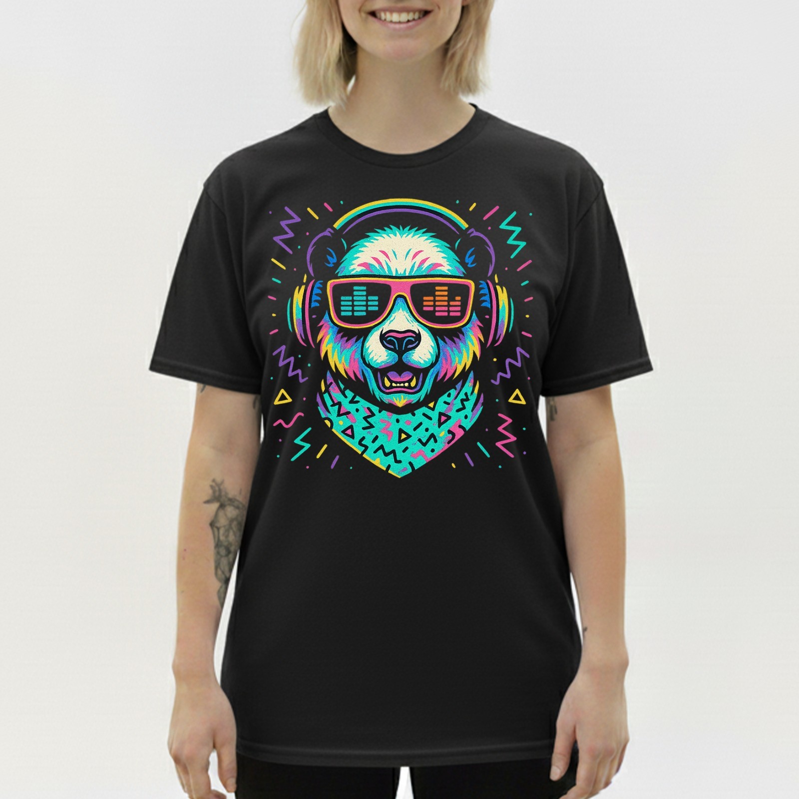 Retro DJ Panda T-Shirt, Headphones Rave EDM Festival Tee Vaporwave Music Gift