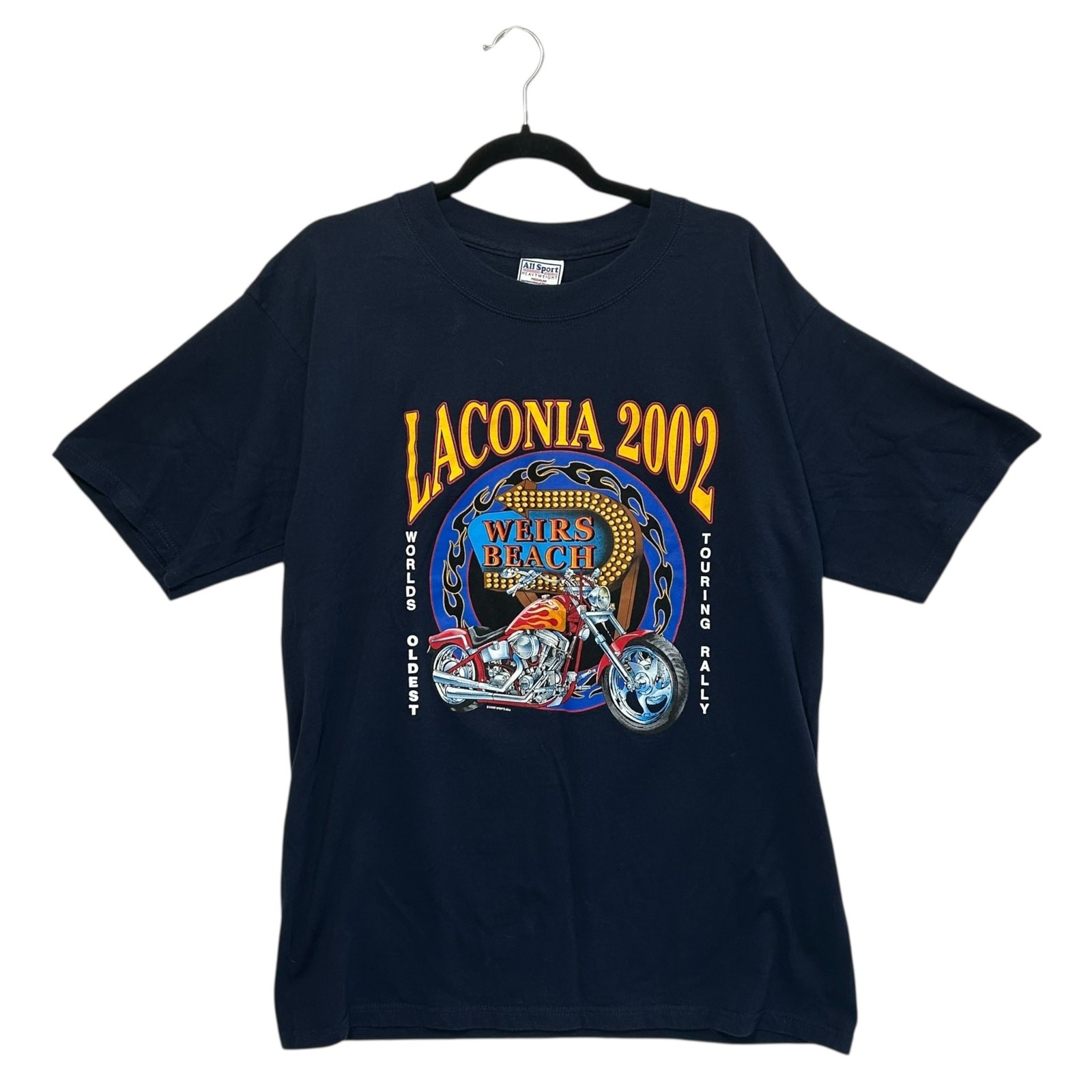 All Sport Laconia 2002 Weirs Beach T-Shirt Vintage Mens Sz XL Navy Y2K Americana