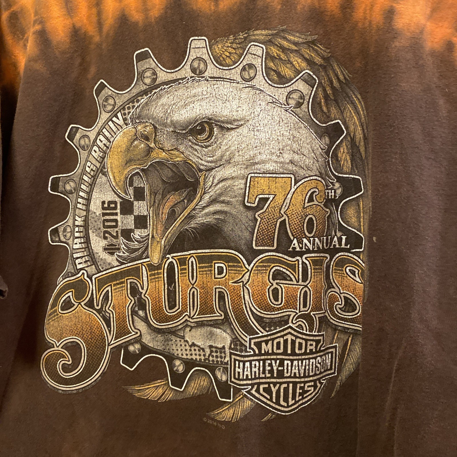 Harley Davidson Men L~R.K. Stratman, Inc~2016~Brown~T-Shirt~Sturgis SD 76thRally