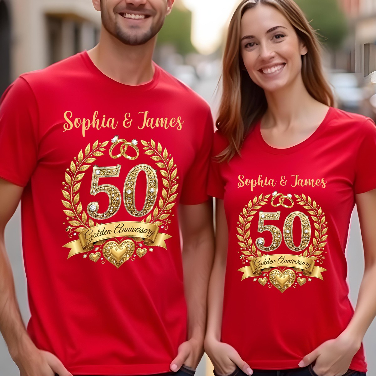 Personalized 50th Golden Anniversary Couple Matching T Shirts Custom Names Tee