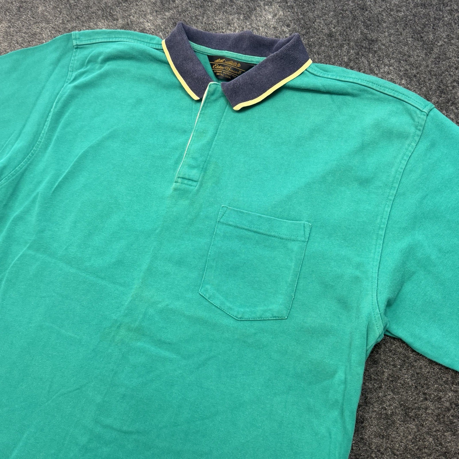 VTG Eddie Bauer Henley Shirt Mens XL Teal Blue Contrast Collar Made in USA 90s