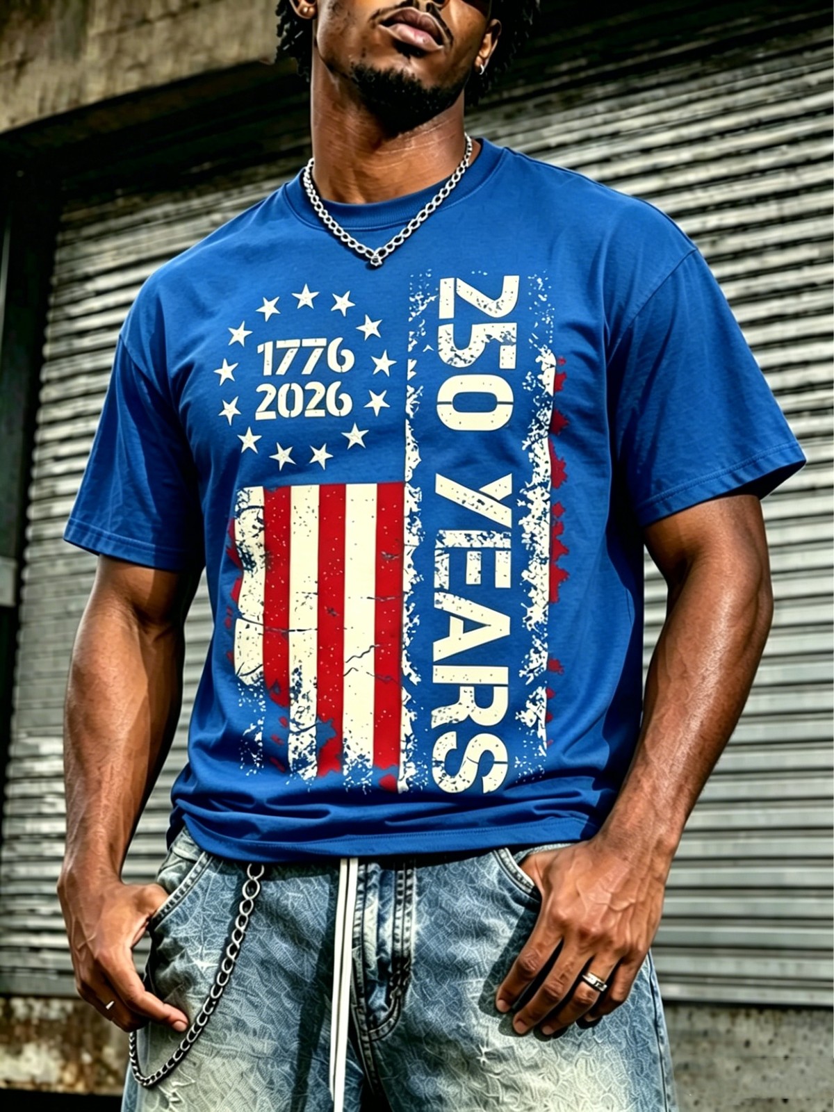 Vintage 1776-2026 250th Anniversary Cotton Round Neck Casual Graphic Tee