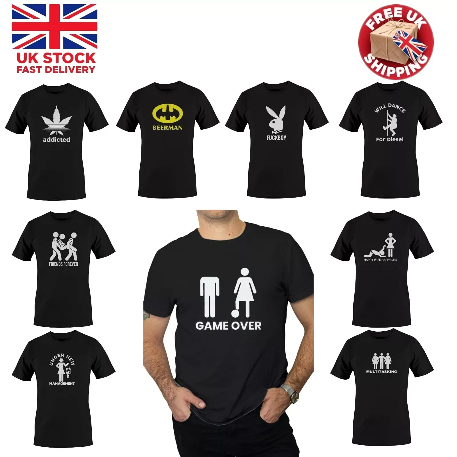 BLACK Mens Funny T-Shirts Sarcastic Novelty Joke T-Shirt Black Tee Shirt Top 4