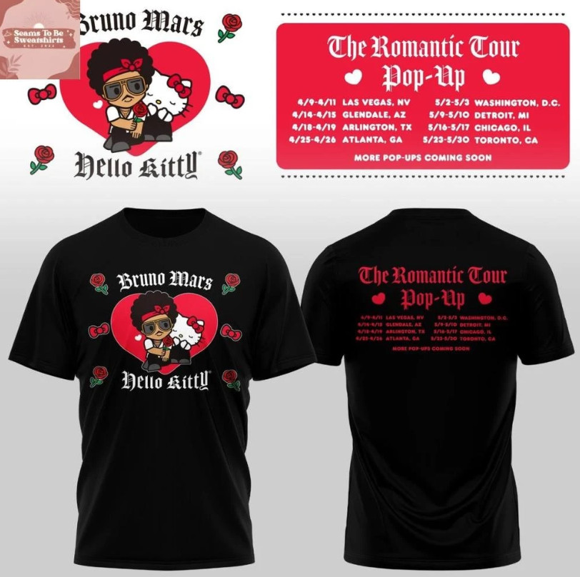 Bruno *Mar X Hello Kitty The Romantic Tour Pop-Up Schedule 2026 T-Shirt