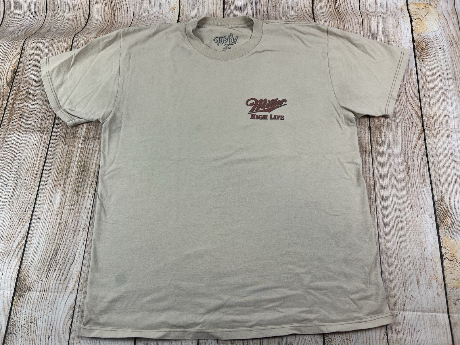 Tee Luv Miller High Life Tan T Shirt Size Large