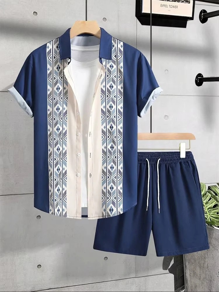 Men Summer Outfit 2-piece Set Short Sleeve T-shirt and Shorts Sweatsuit Set