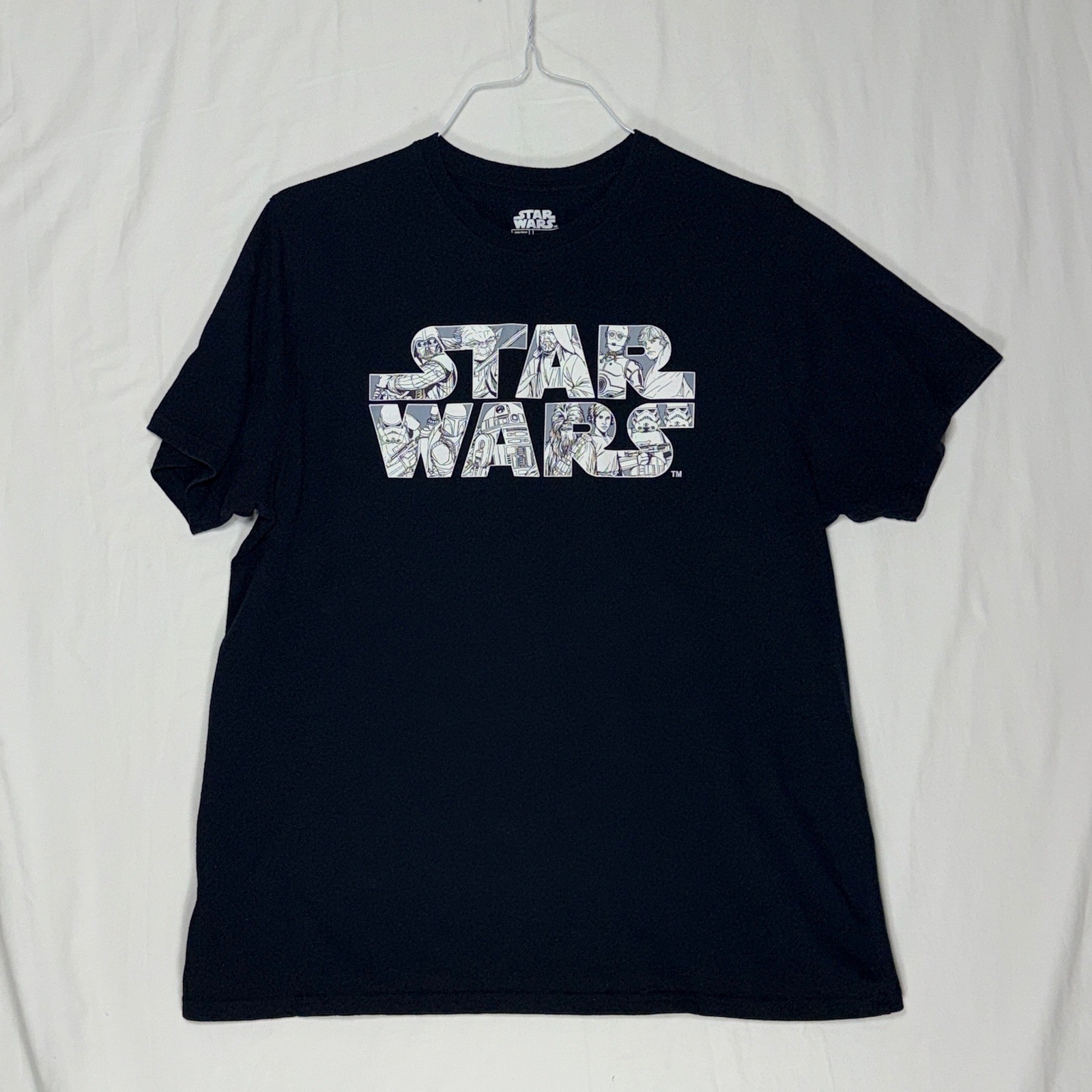 Star Wars L T Shirt Black Darth Vader Yoda Characters Graphic Tee