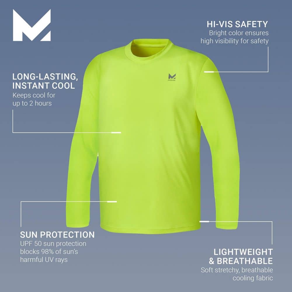 Mission Unisex Large Hi Vis Yellow Cooling Long Sleeve Performance Shirt