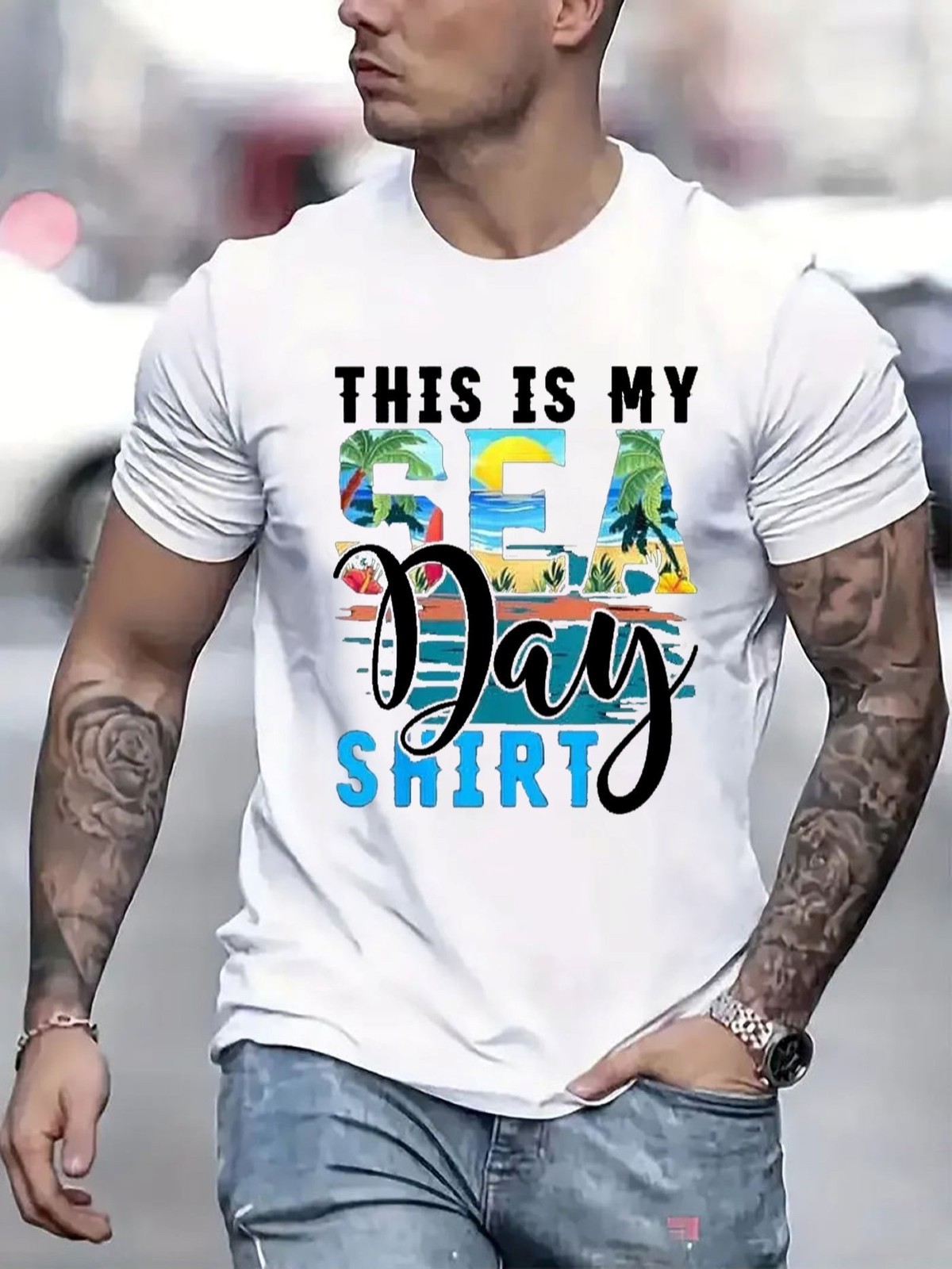 Trendy Letter Print Graphic T-Shirt Casual Streetwear Crew Neck Tee