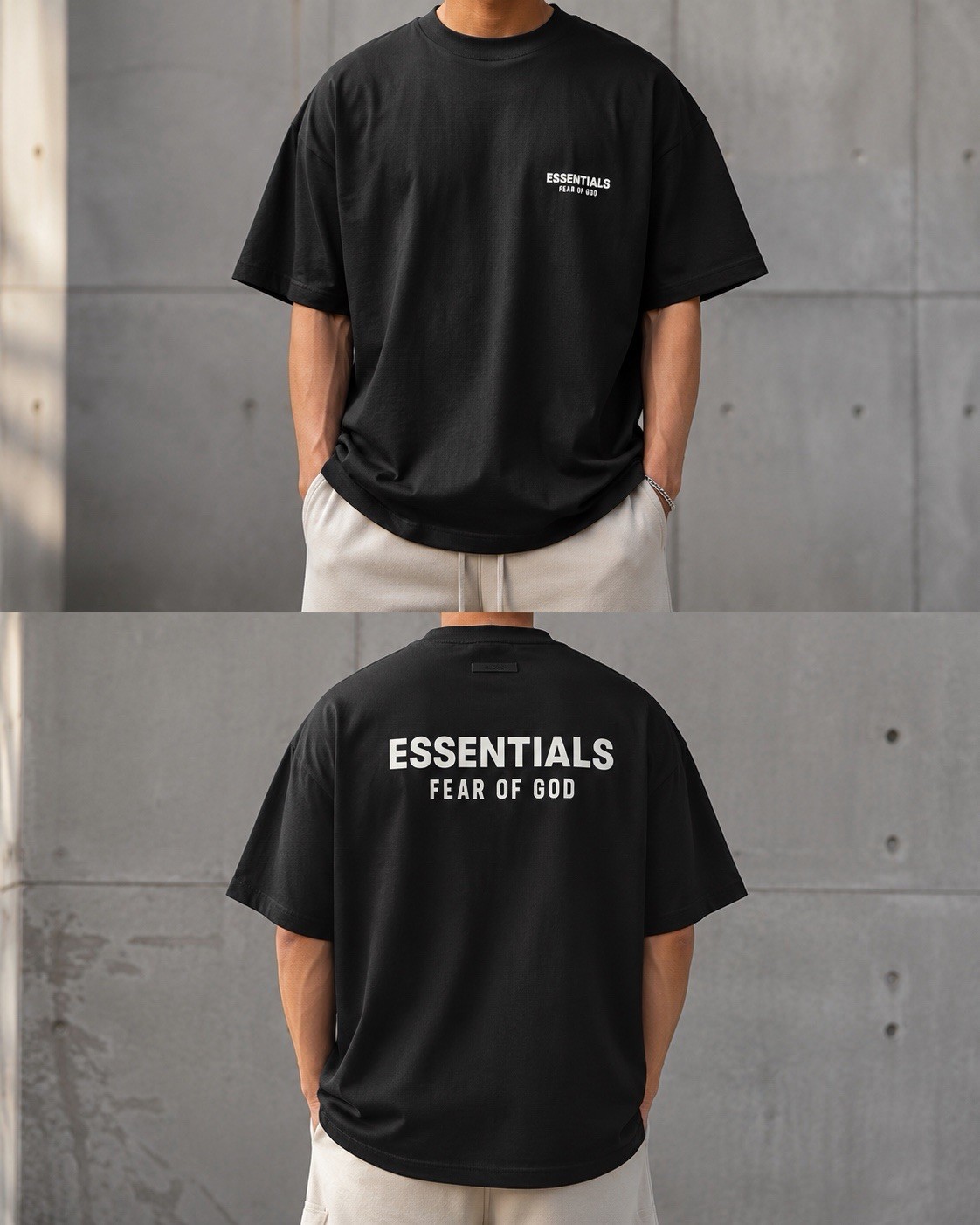 Fear of God Essentials T-Shirt Black Boxy Logo Graphic Tee Mens