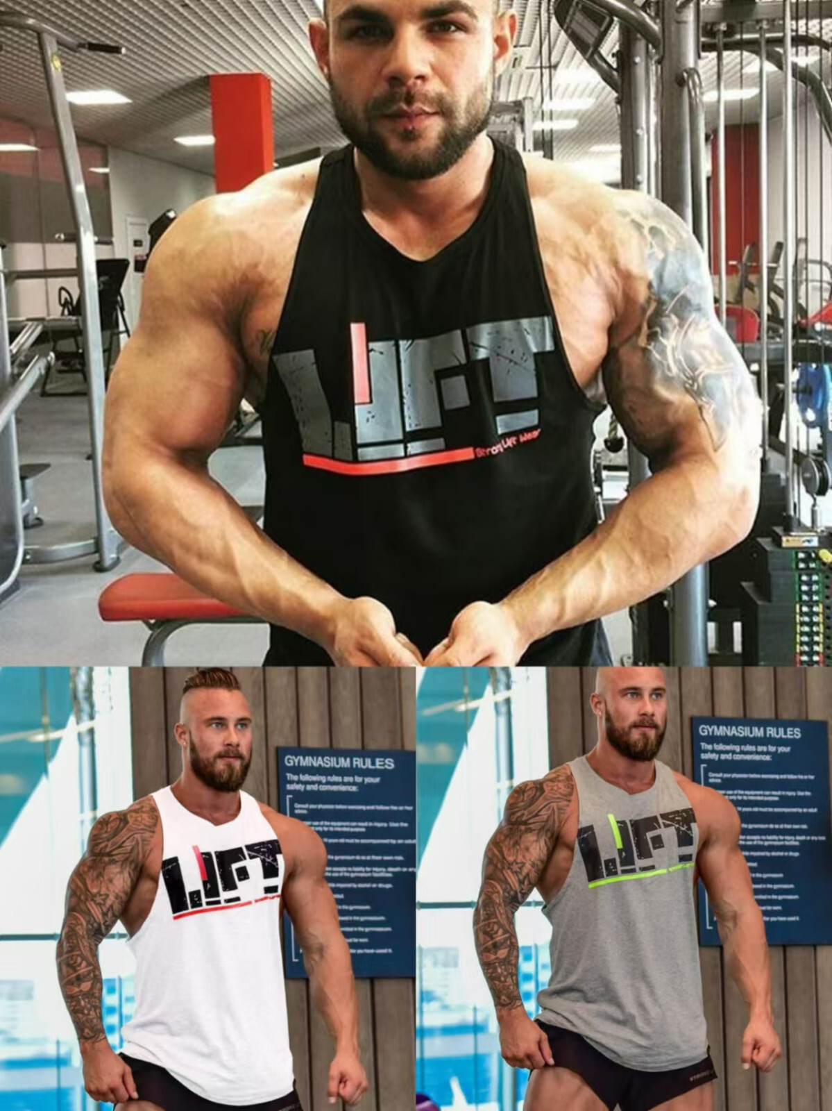 Men Workout Tank Top Sleeveless Gym Shirts Bodybuilding Fitness Muscle Tee Shirt