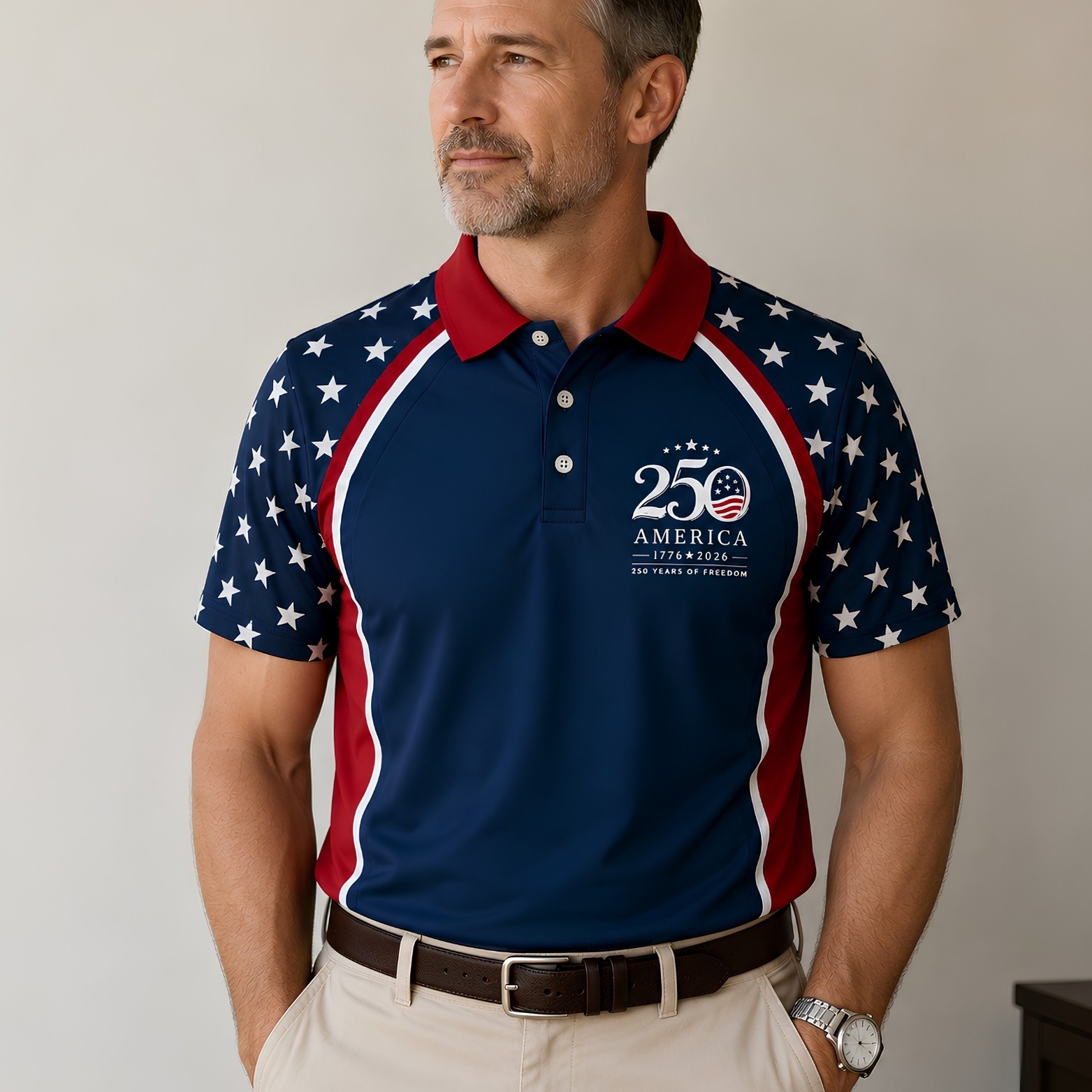 USA 250 Years Of Freedom Patriotic Golf Shirt, 4th Of July Golf Poly (S-5XL)