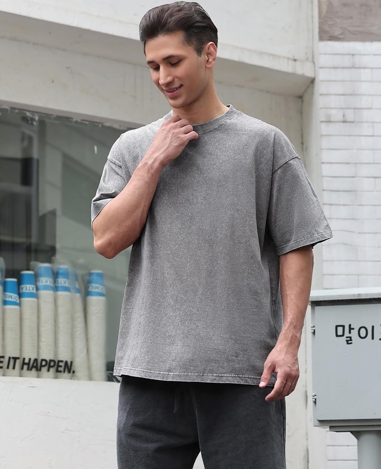 Men’s Vintage Washed Oversized T Shirt Loose Fit 100% Cotton Short Sleeve Tee