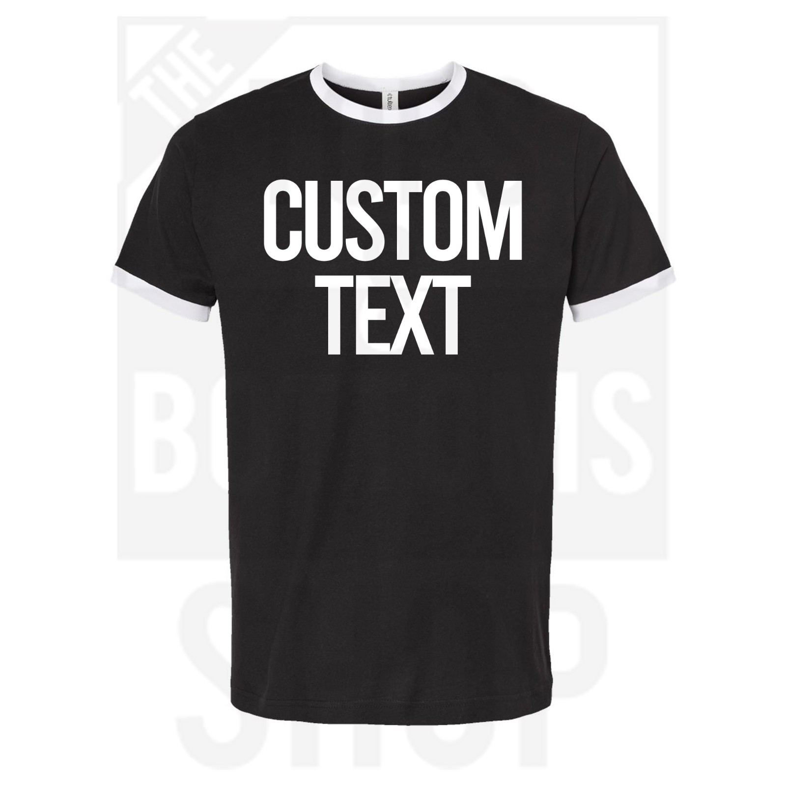 Custom Text Ringer T-Shirt, Personalized Text, Add Your Own Text