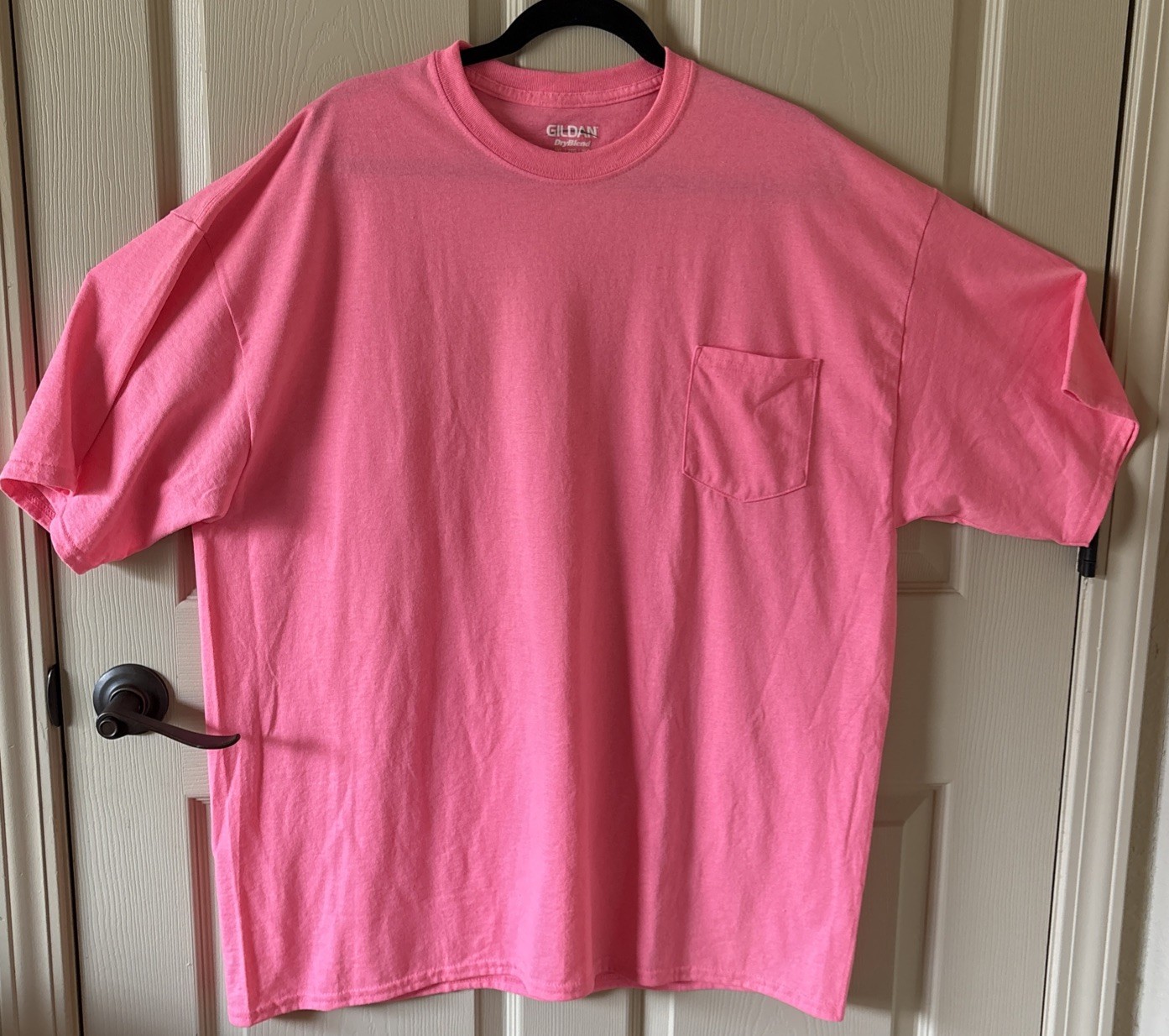 Men’s Gildan NEON PINK Heavy Cotton Work T-Shirt Fluorescent Safety Sz 2XL #1144