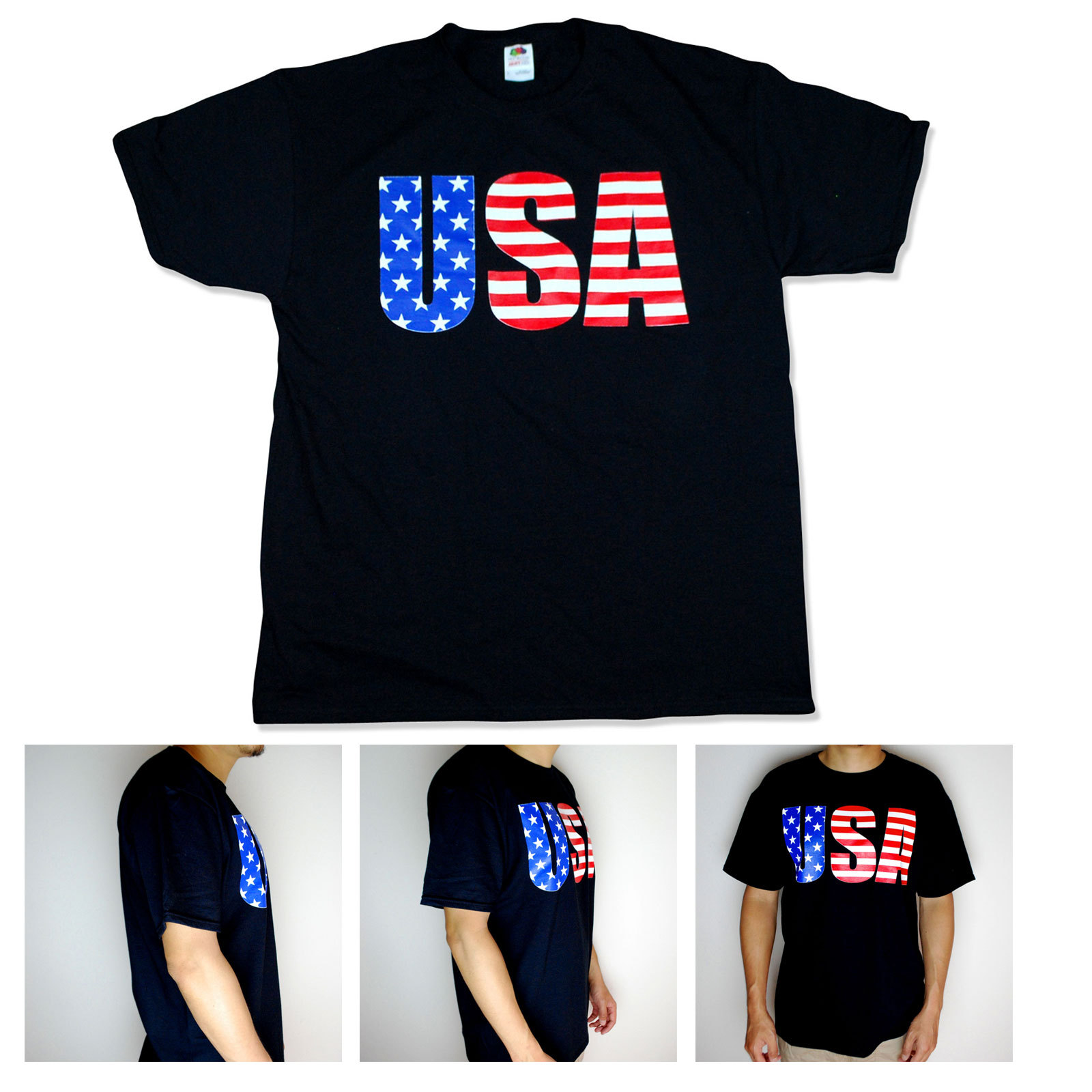 SA106 Mens American Freedom Flag Print Patriotic USA Graphic Black T Shirt