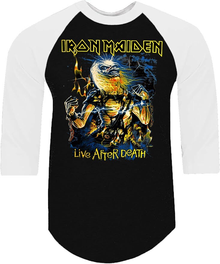 IRON MAIDEN LIVE AFTER DEATH PUNK ROCK SHIRT RAGLAN 3/4 SLEEVE B/W