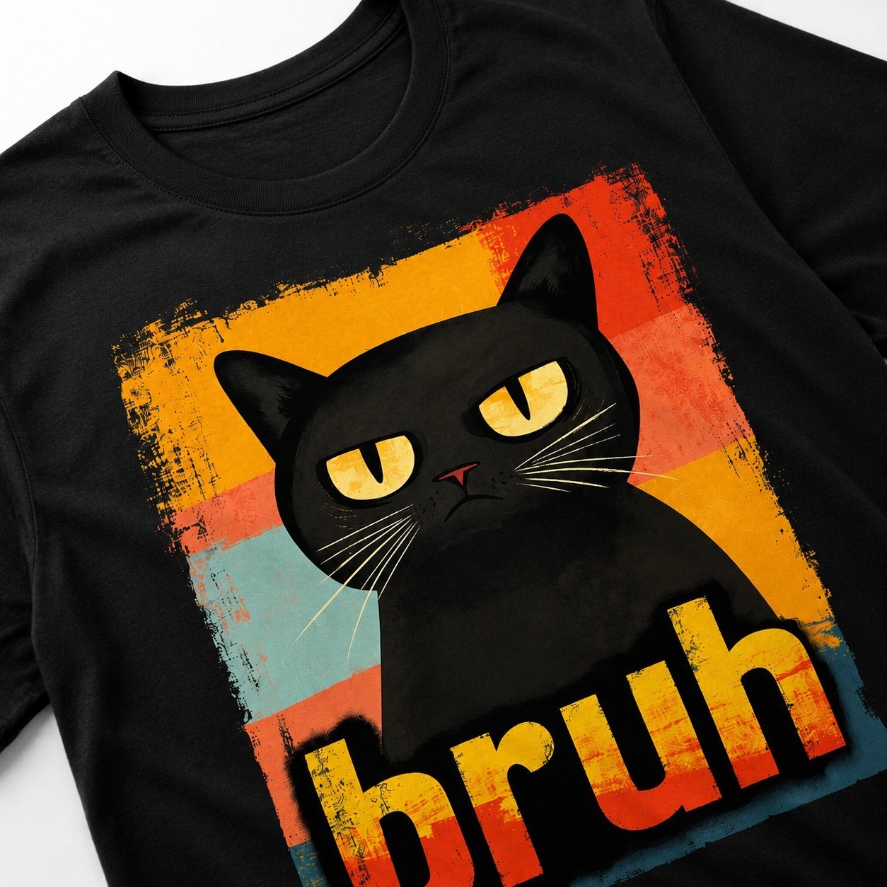 Vintage Black Cat Bruh Shirt Funny Meme Graphic Retro Kitty Gift Unisex Tee