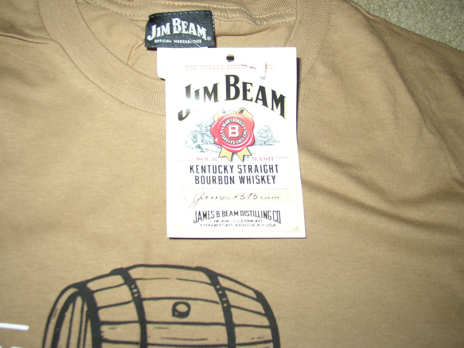 NWT Vintage Jim Beam Bourbon Barrel T-Shirt SZ LG NOS Brown