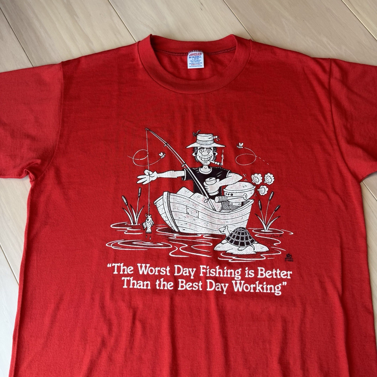 Vintage Fishing Shirt Large Red 80s Made in USA Cotton Nature Outdoors Hiking