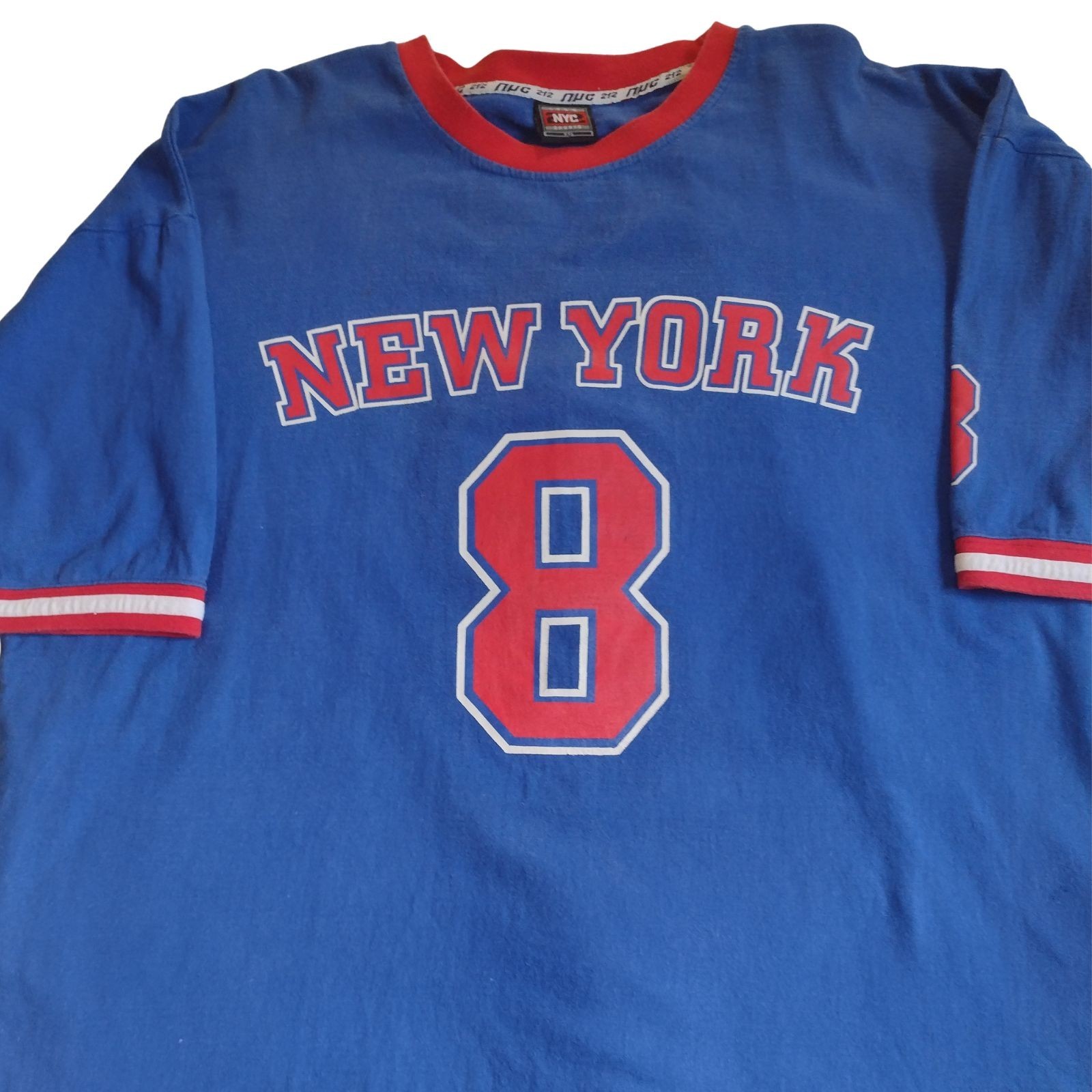 Y2K 212 NYC New York Basketball T Shirt Mens 2XL Blue #8 Hip Hop Tee