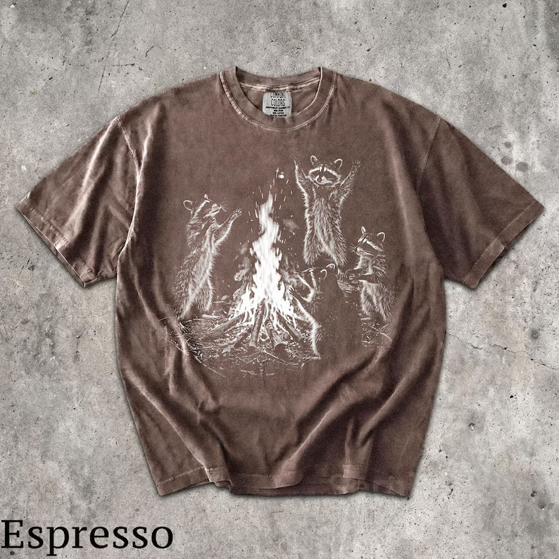 Raccoon Bonfire Comfort Tee Unisex Camping Outdoor Animal