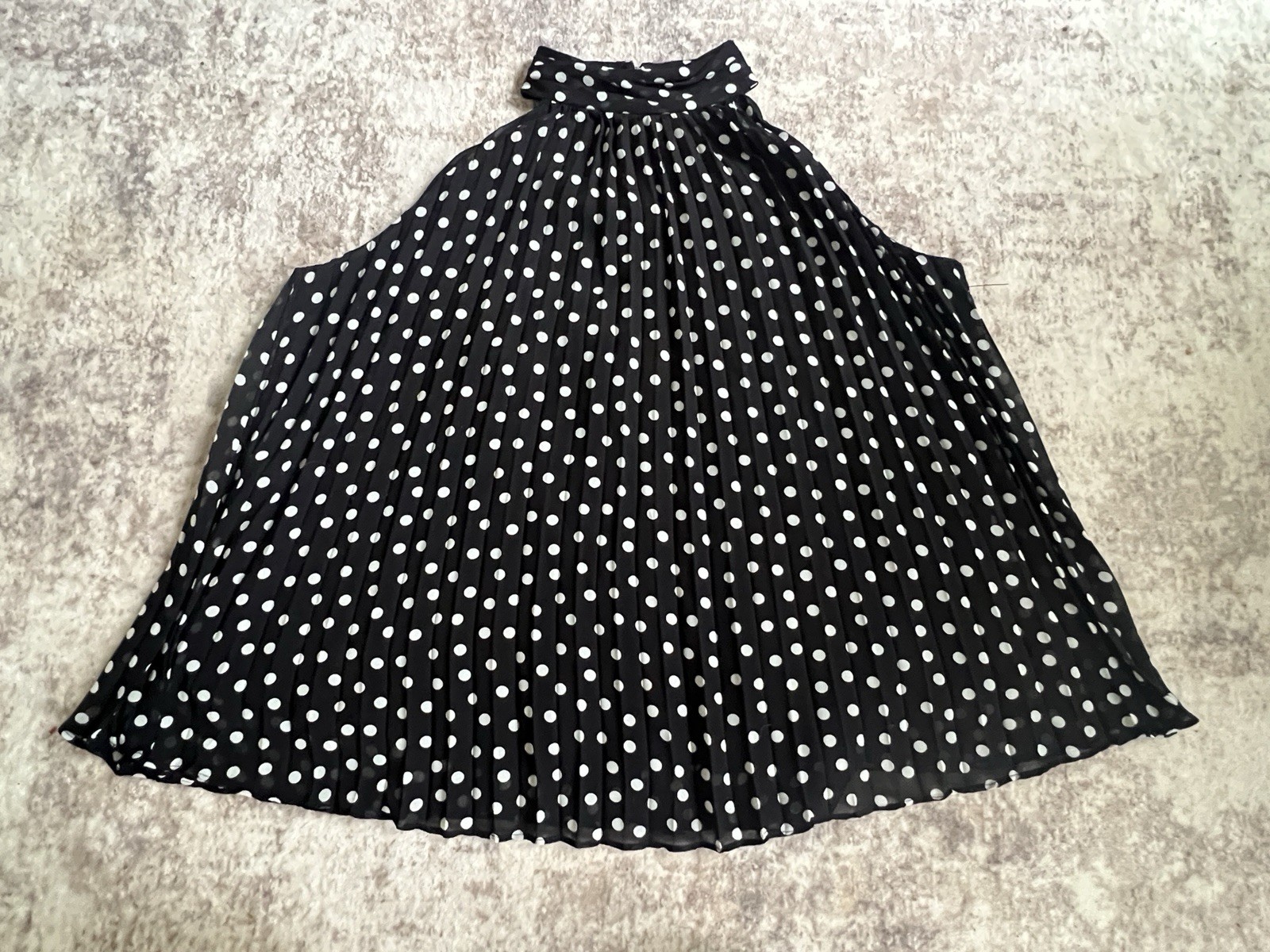 Karllagerfeld Blouse Women Medium Pleated Shirt Black White Polka Dot Top