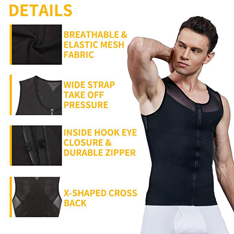 Men’s Zipper Body Shaper Toning T-Shirt Ultra Durable Vest Compression Underwear