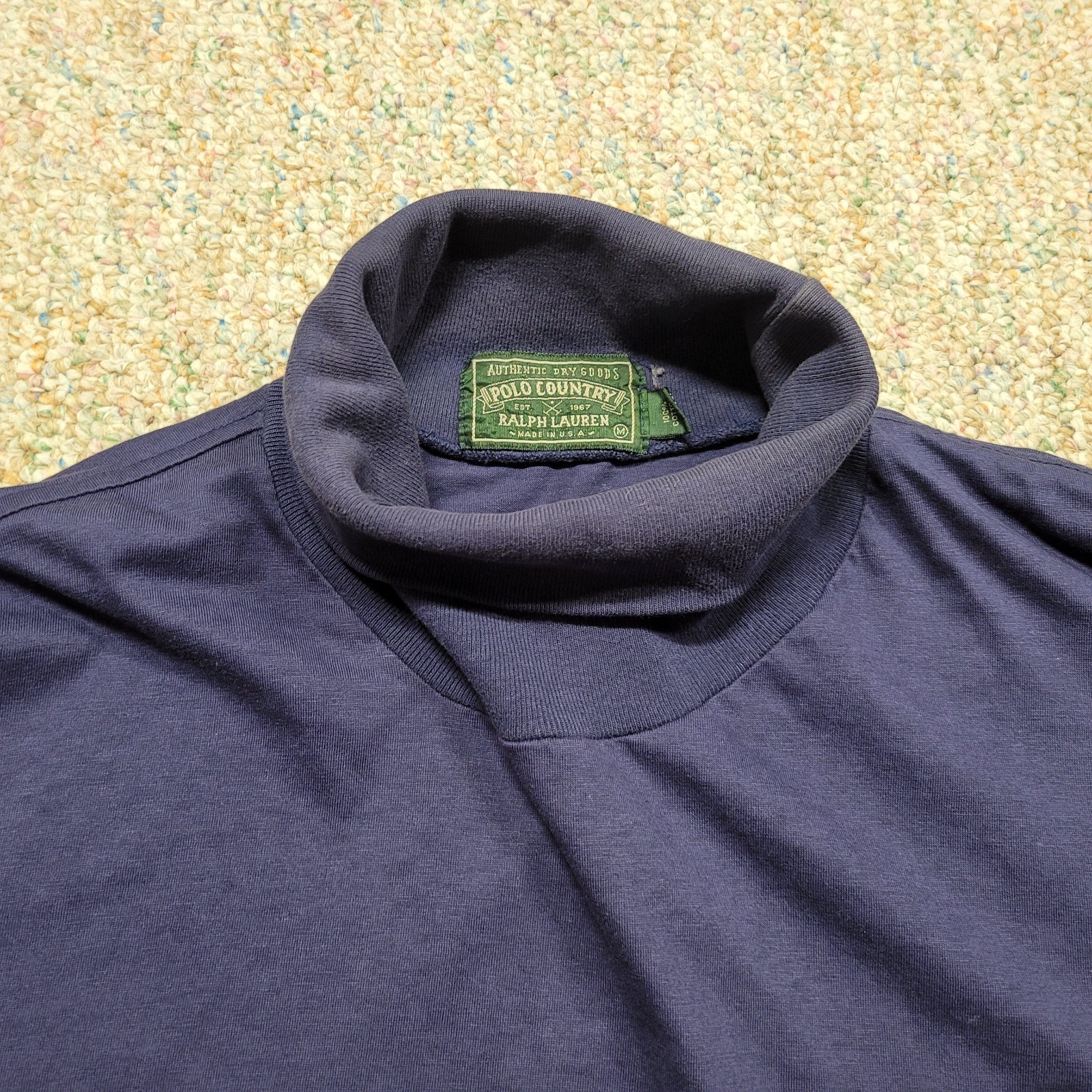 Polo Country Ralph Lauren Shirt Mens Medium Blue Turtleneck Pullover Long Sleeve